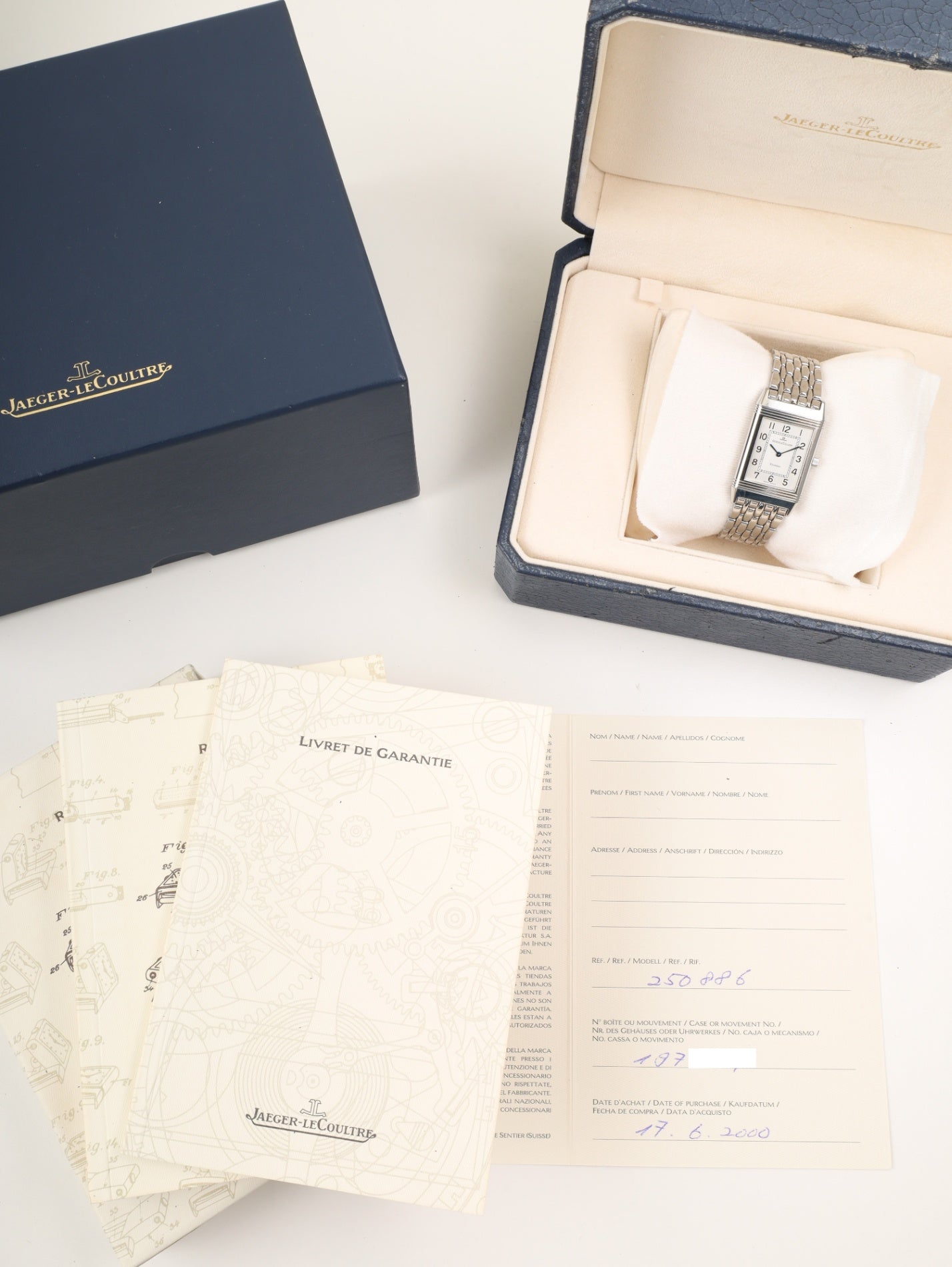 ジャガー・ルクルト レベルソ クラシック 250.8.86 手巻き Cal.846/1 SS SS シルバーアラビア文字盤 (SWISS MADE表記)箱(劣化)冊子 保証書(2000年)オーバーホール済み