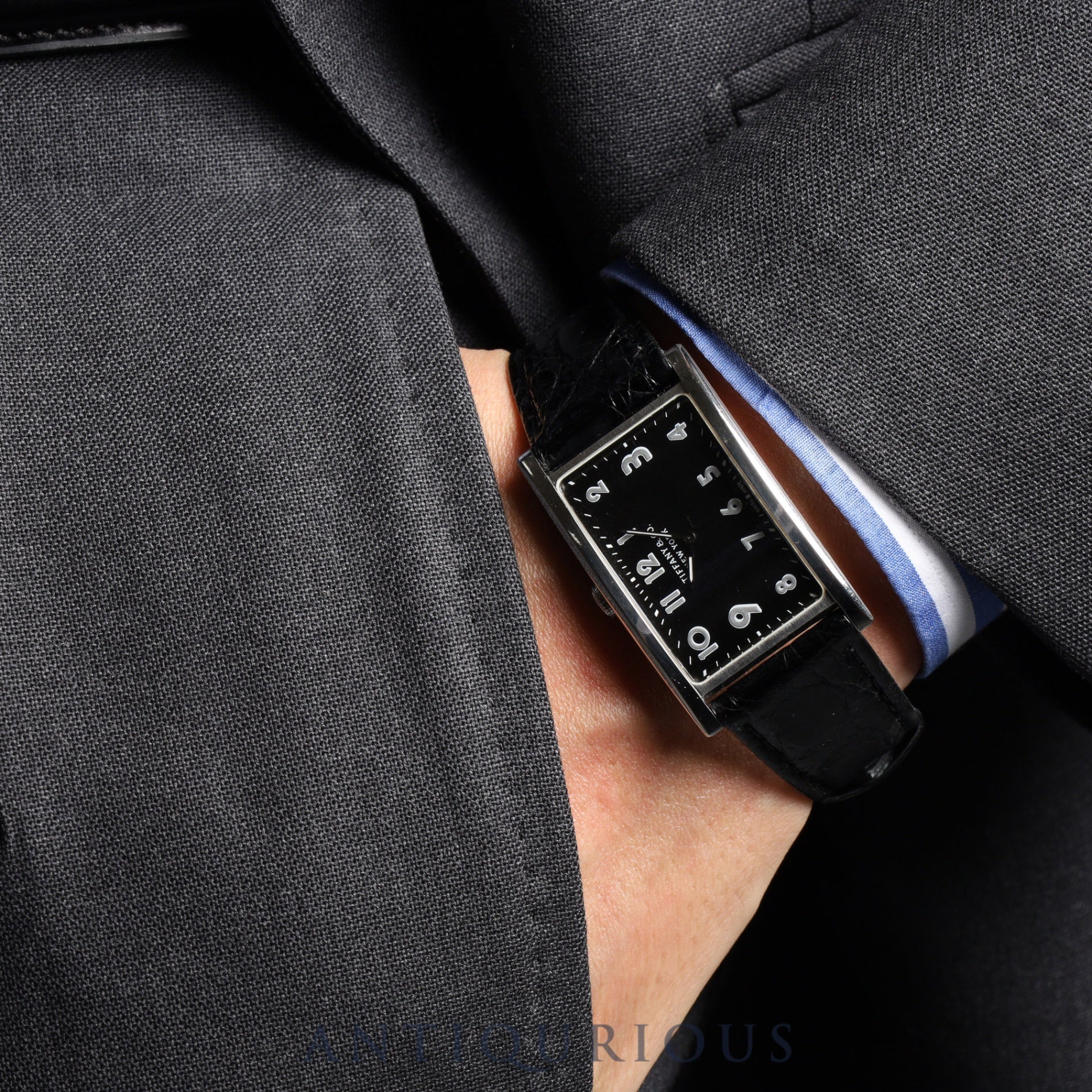 ティファニー イーストウエスト 34677352 クォーツ SS 革 純正Dバックル(SS) ブラック文字盤 オーバーホール済み