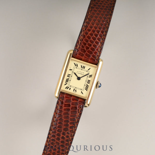 Cartier Must Tank SM Manual Winding Caliber 78-1 SV925 Genuine Leather Strap Genuine Buckle (GP) Ivory Roman Dial Overhauled