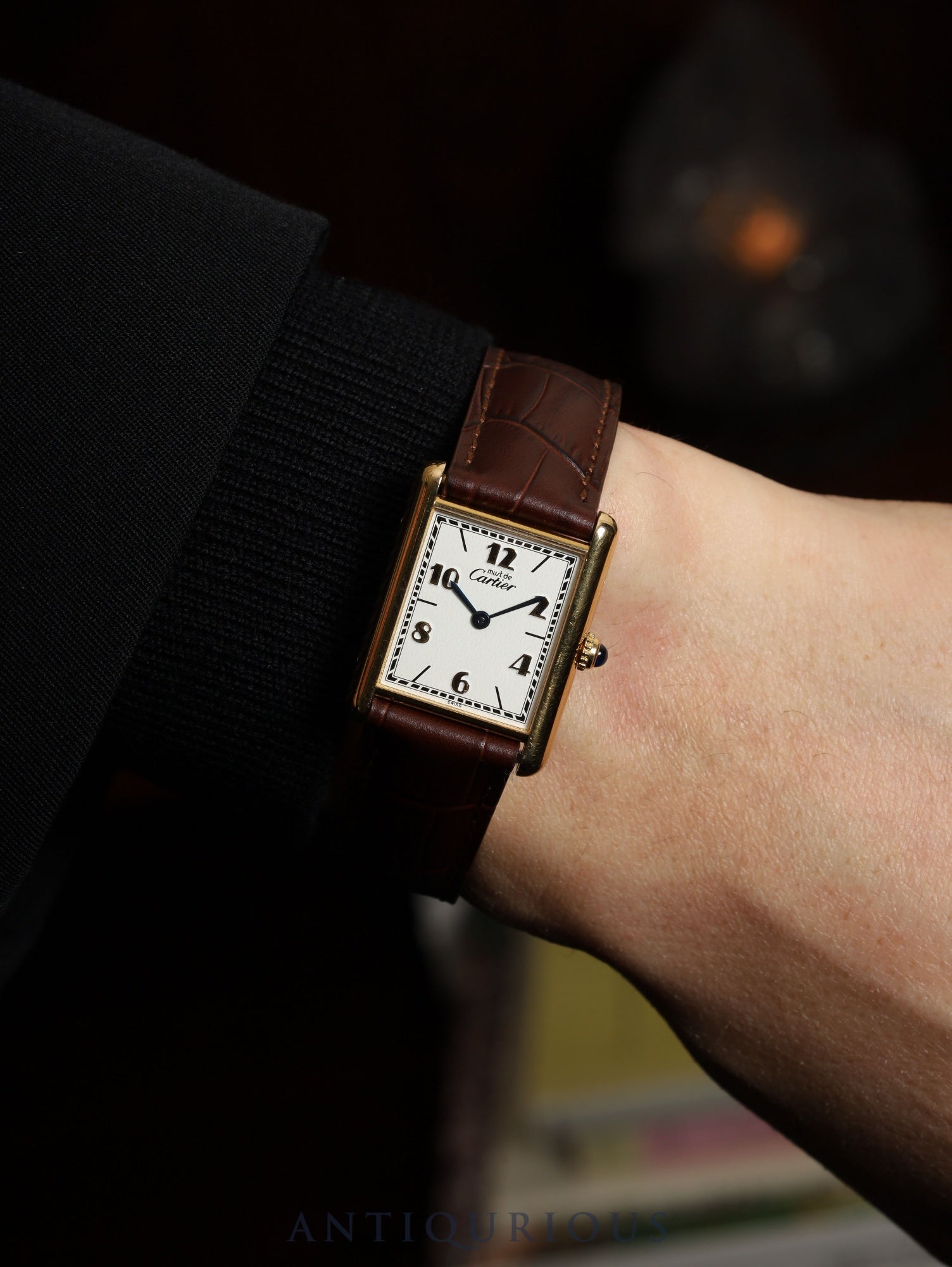 カルティエ マストタンク LM 590005 クォーツ Cal.690 SV925 革 純正Dバックル(GP) 飛びアラビアCC文字盤(SWISS表記) オーバーホール済み