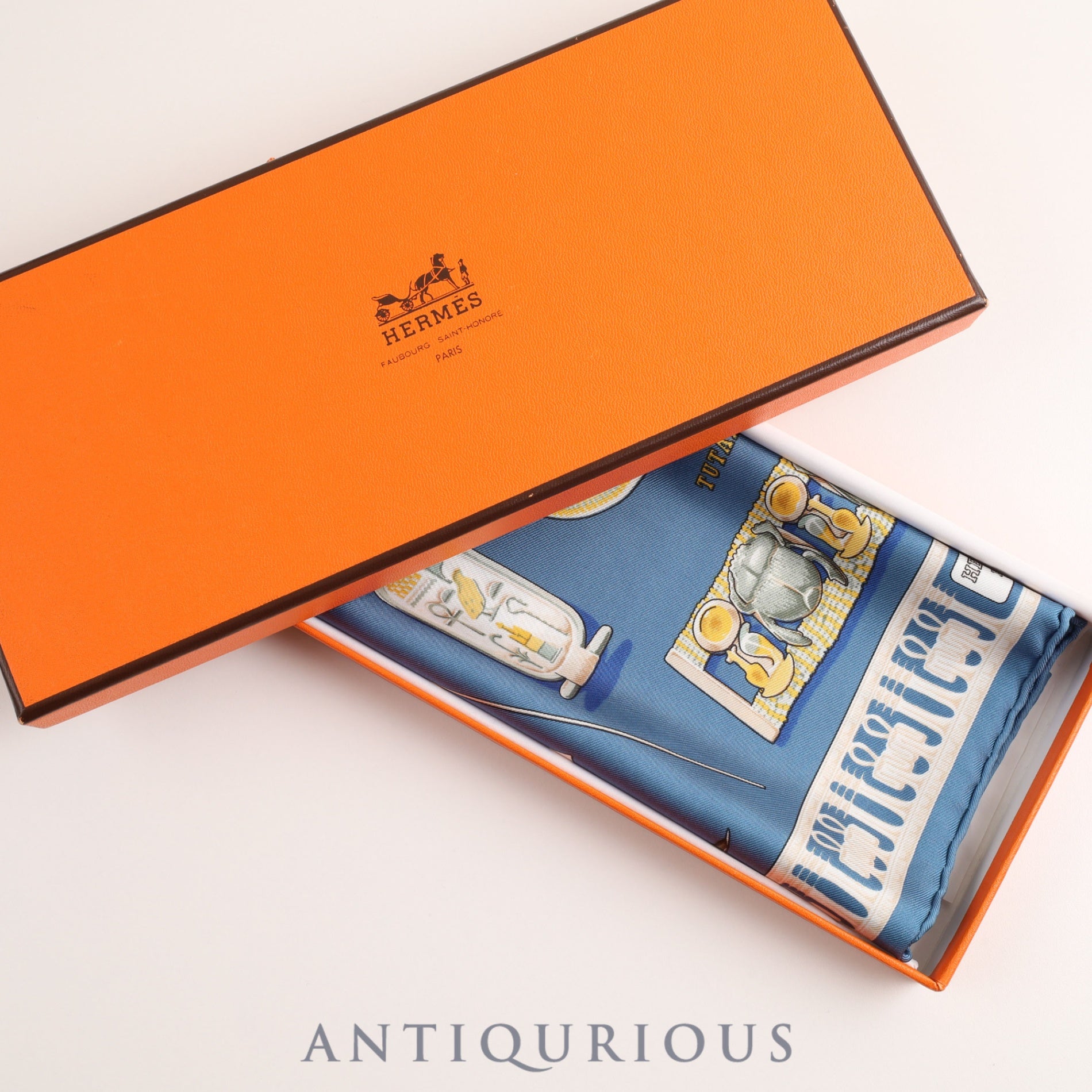 エルメス スカーフ カレ45 TUTANKHAMUN ツタンカーメン シルク ブルー 