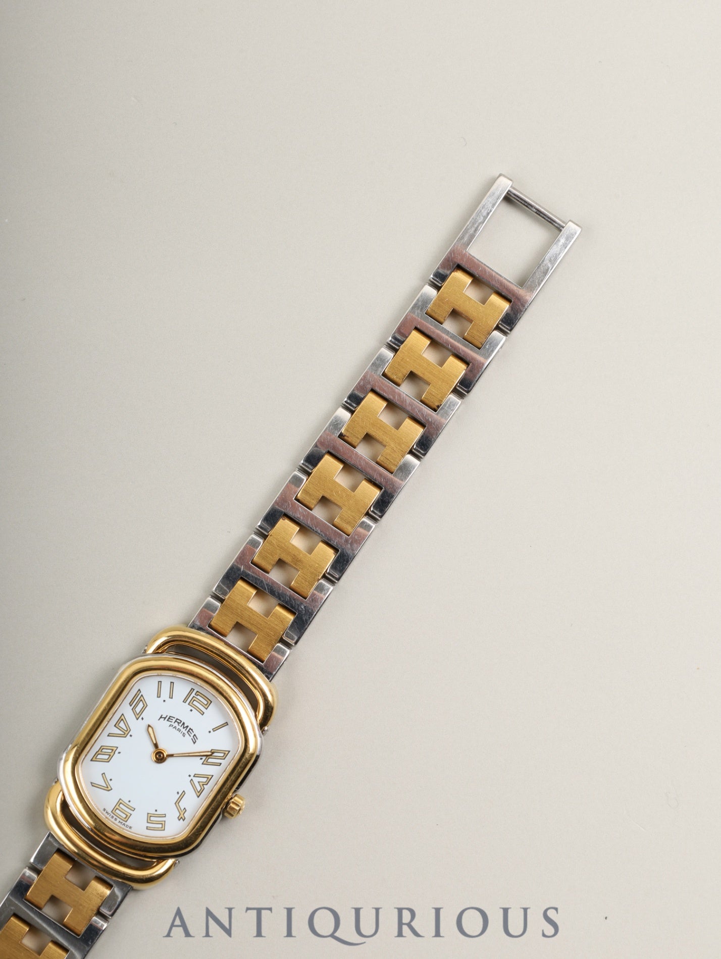 エルメス ラリー クォーツ Cal.976.001 SS/GP SS/GP ホワイト文字盤 オーバーホール済み