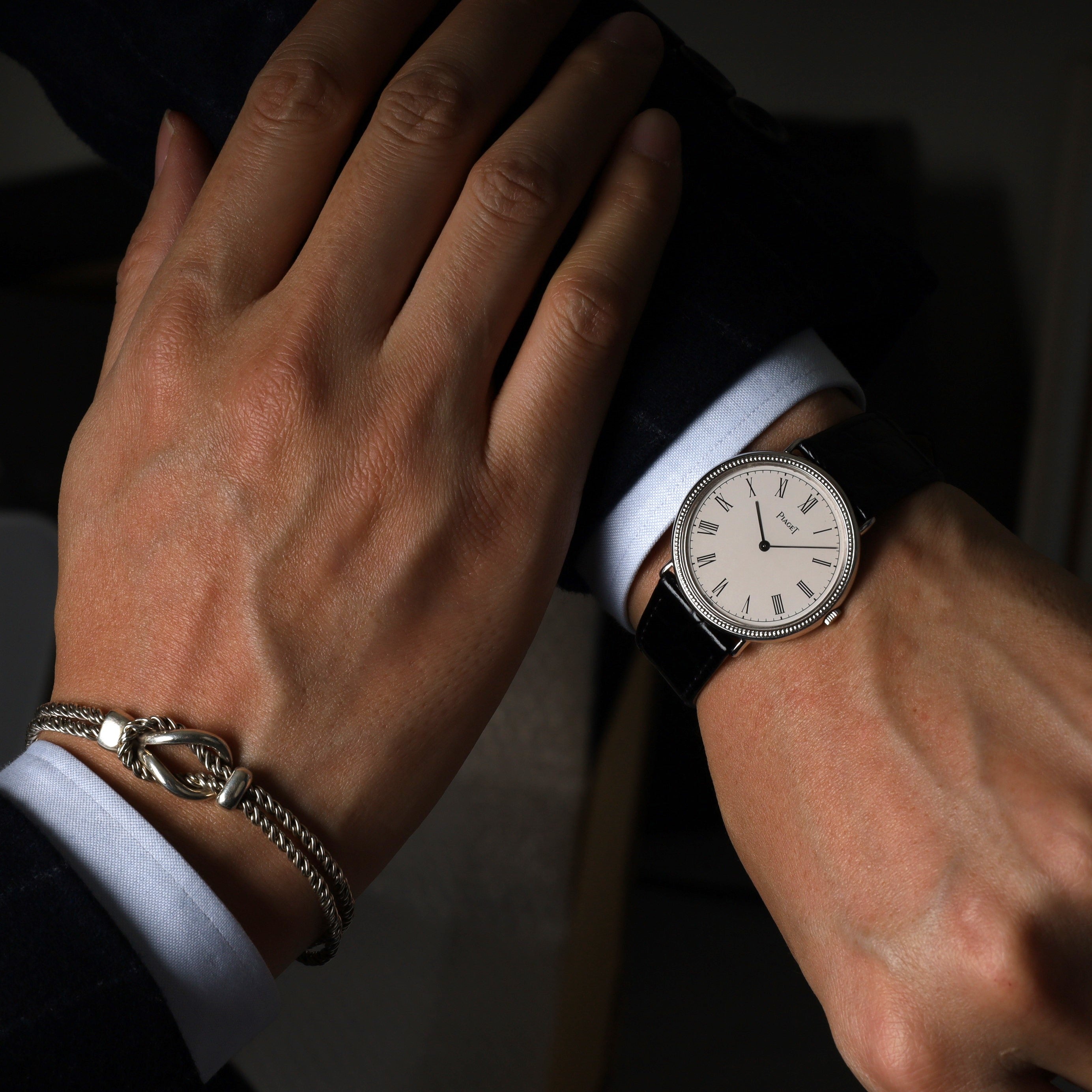 Piaget Round 90239 Manual winding Cal.9P2 WG Leather Genuine buckle (750) White dial Overhauled