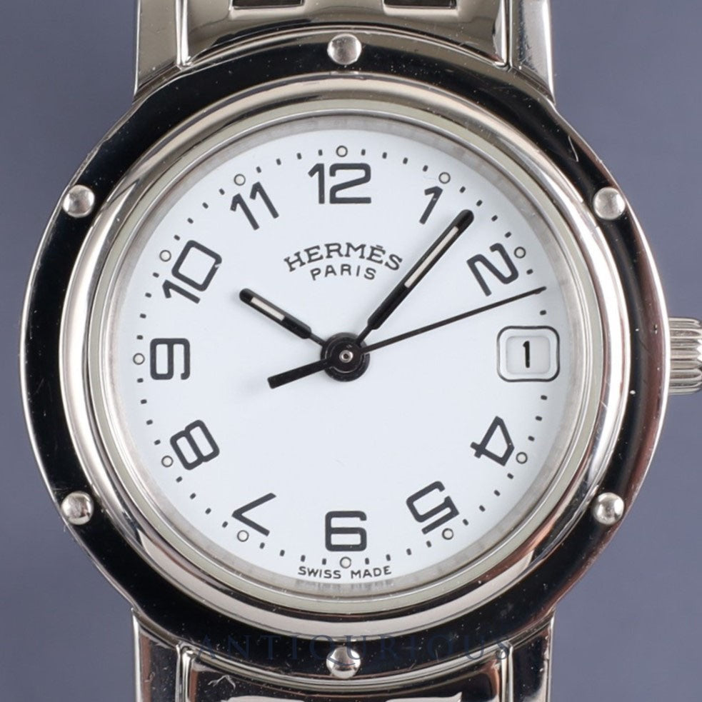 Hermes Clipper CL4.210 Quartz SS SS White Arabic Dial 24.0mm Box Warranty (2003) Overhauled