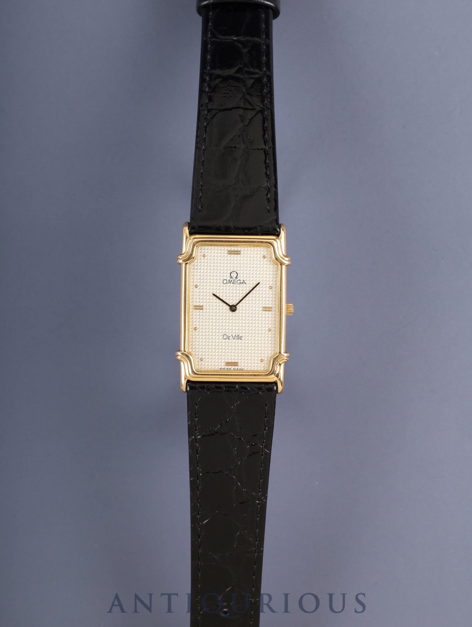 オメガ デ・ヴィル クォーツ Cal.1450 SS 革 社外尾錠(GP) ゴールド文字盤 箱 タグ オーバーホール済み