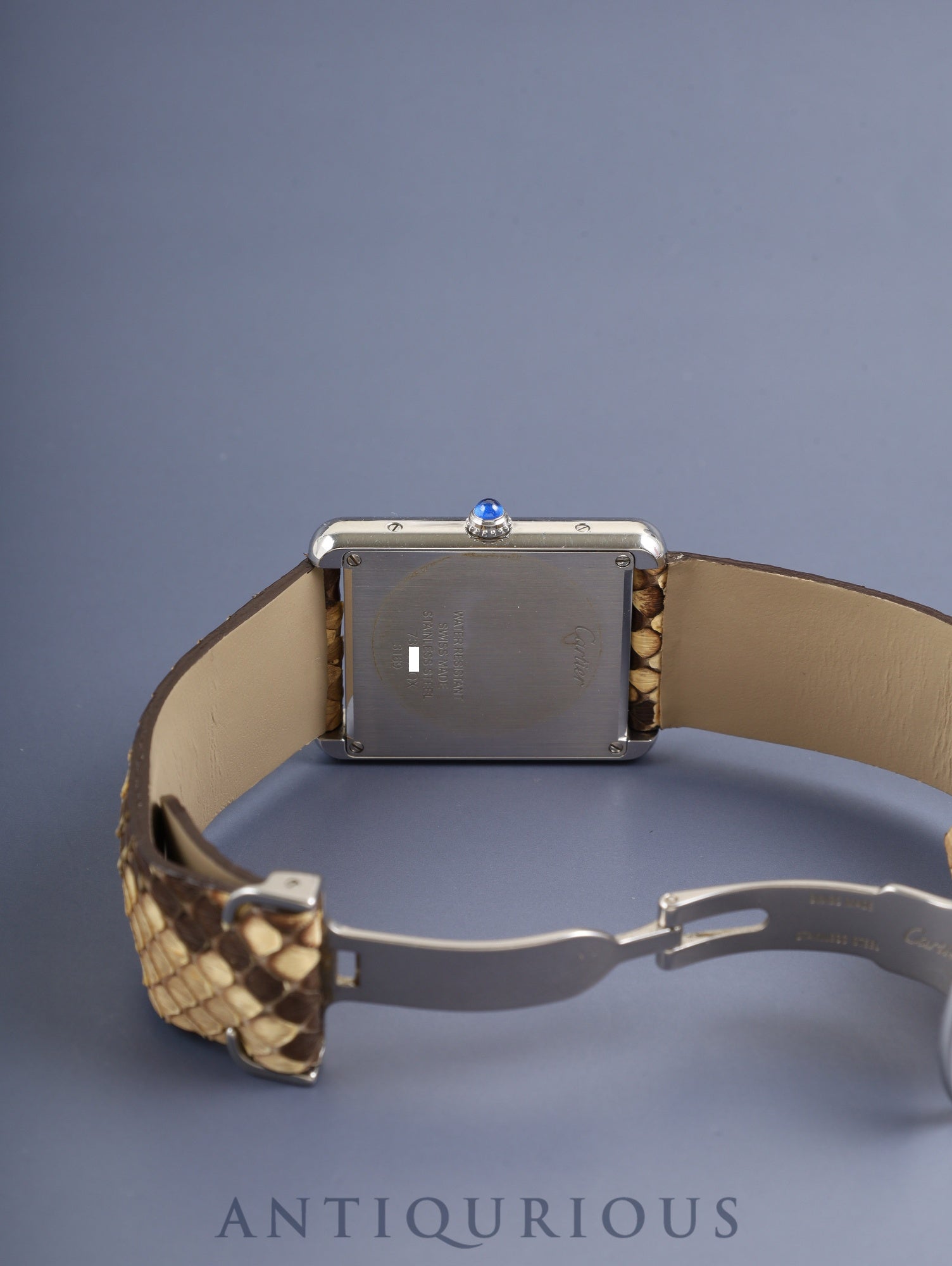 カルティエ タンクソロ LM W5200021 / 3169 クォーツ Cal.690 SS 革 純正Dバックル(SS)パイソン文字盤 オーバーホール済み