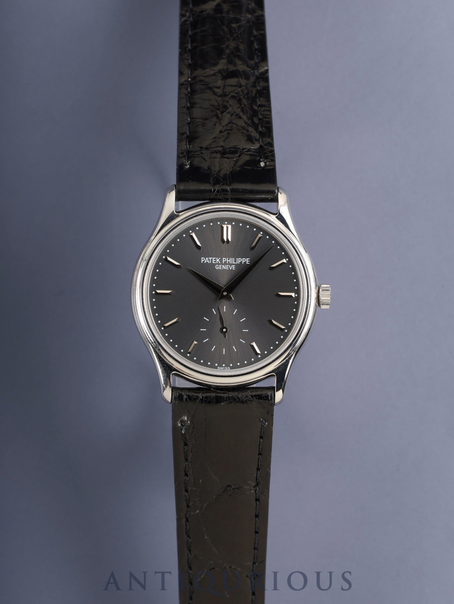 パテック・フィリップ カラトラバ 3923A 手巻き Cal.215 SS 革 純正ピンバックル(SS)グレー文字盤 1987年 修理明細 パテックフィリップにて修理済み