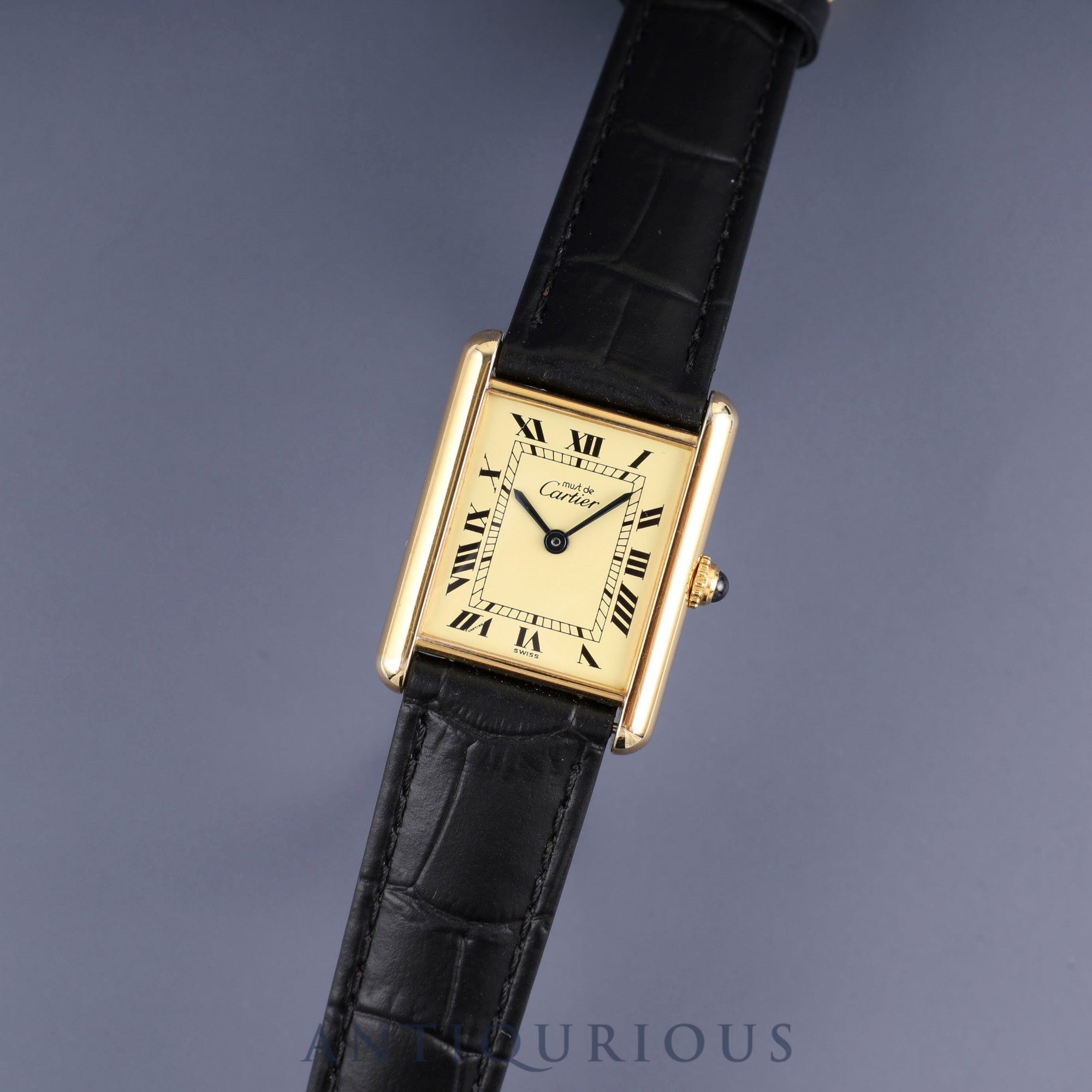 Cartier Must Tank LM 590005 Quartz Caliber 90 SV925 Leather Strap with Genuine GP Buckle Ivory Roman Dial Box and Booklet Overhauled