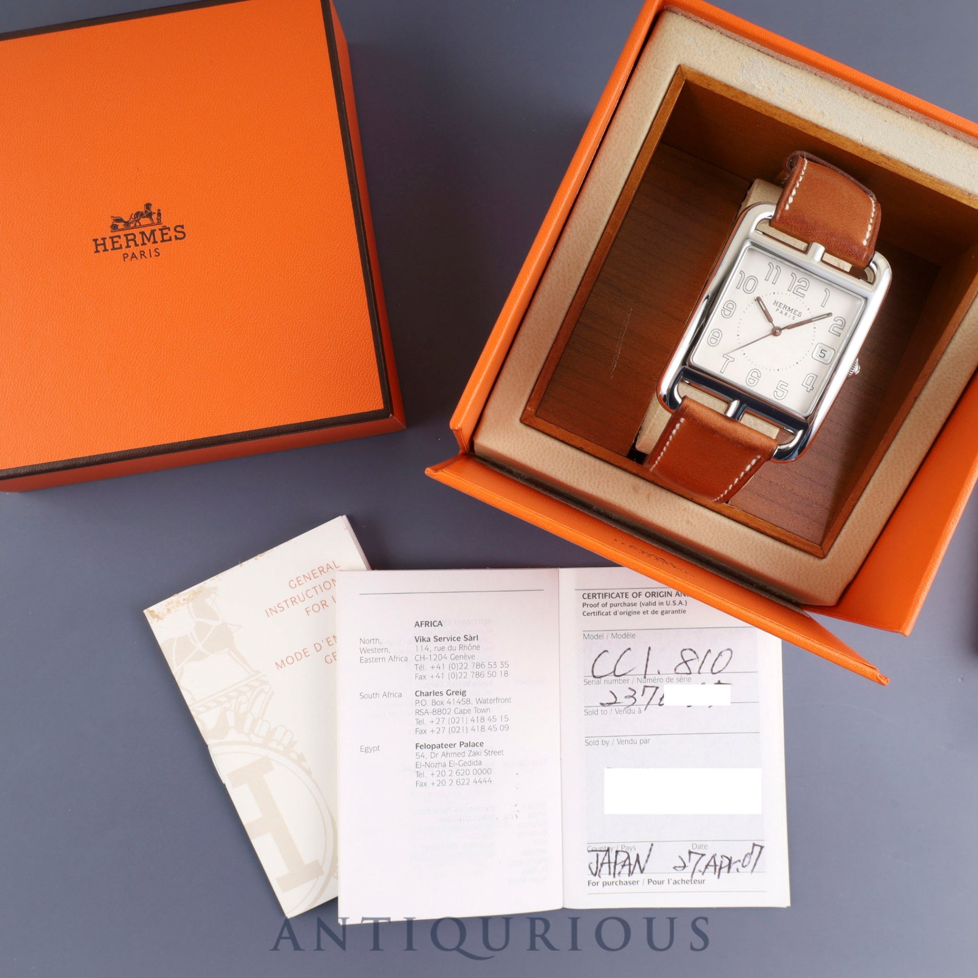 エルメス ケープコッド CC1.810 クォーツ SS 純正革ベルト(□J刻印:2006年、使用感あり)純正バックル(SS) シルバー文字盤 箱 保証書(2007年) オーバーホール済み