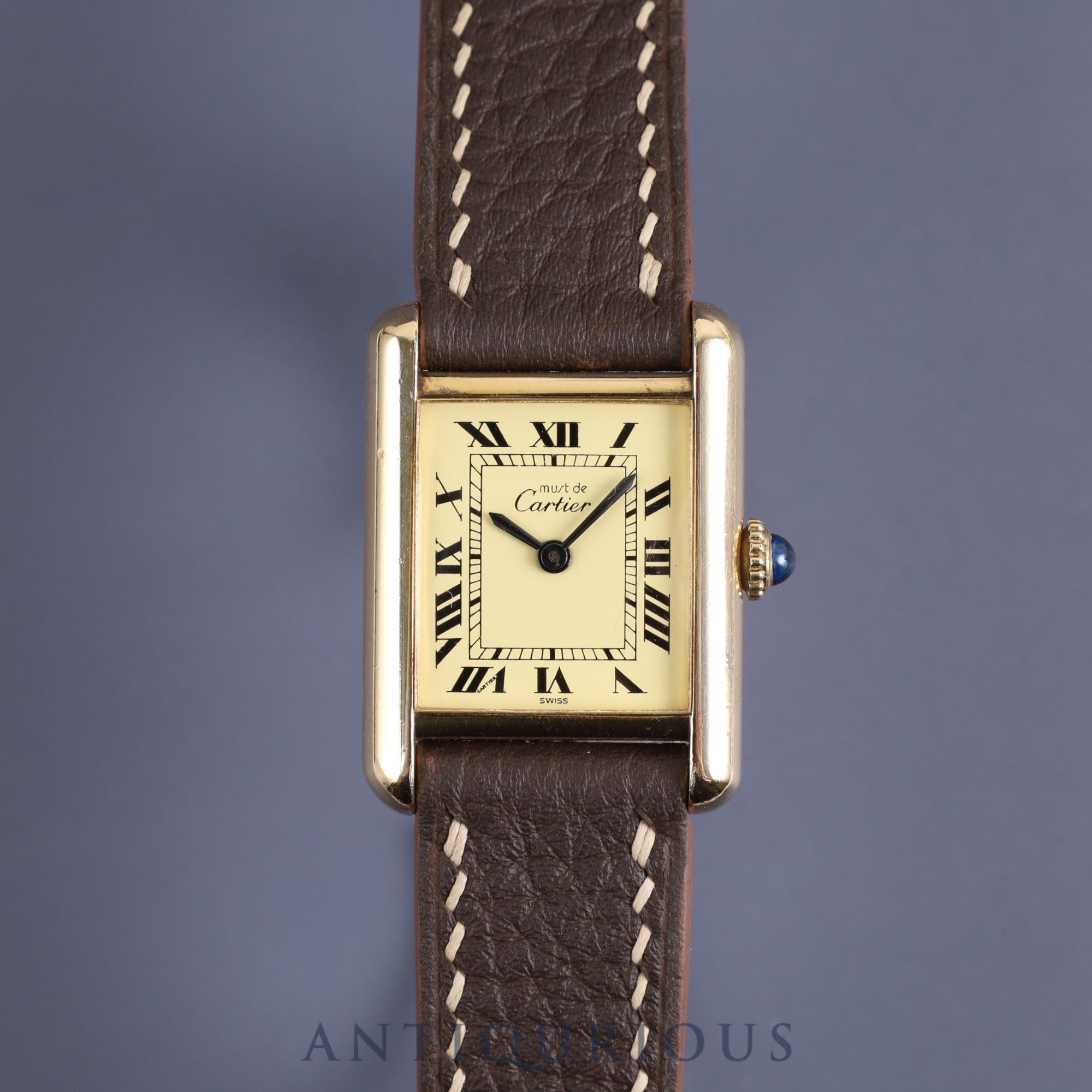 Cartier Must Tank SM Manual winding Cal.78-1 SV925 Leather Genuine buckle (GP) Ivory Roman dial Overhauled