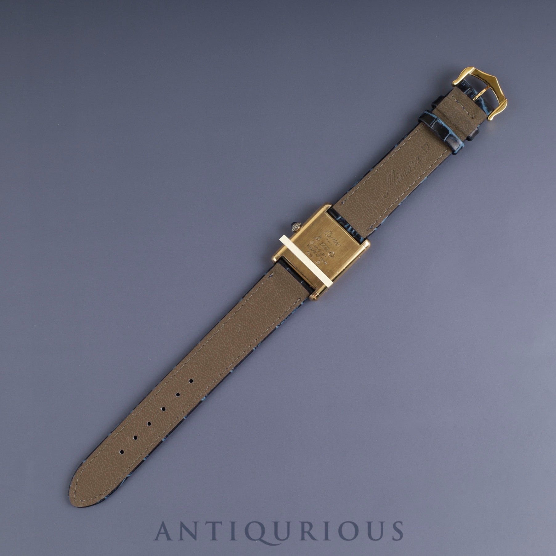 Cartier Must Tank LM Manual Winding Caliber 78-1 SV925 Leather Strap with Genuine GP Buckle, Lapis Lazuli Dial, Circa 1976-1981, Overhauled