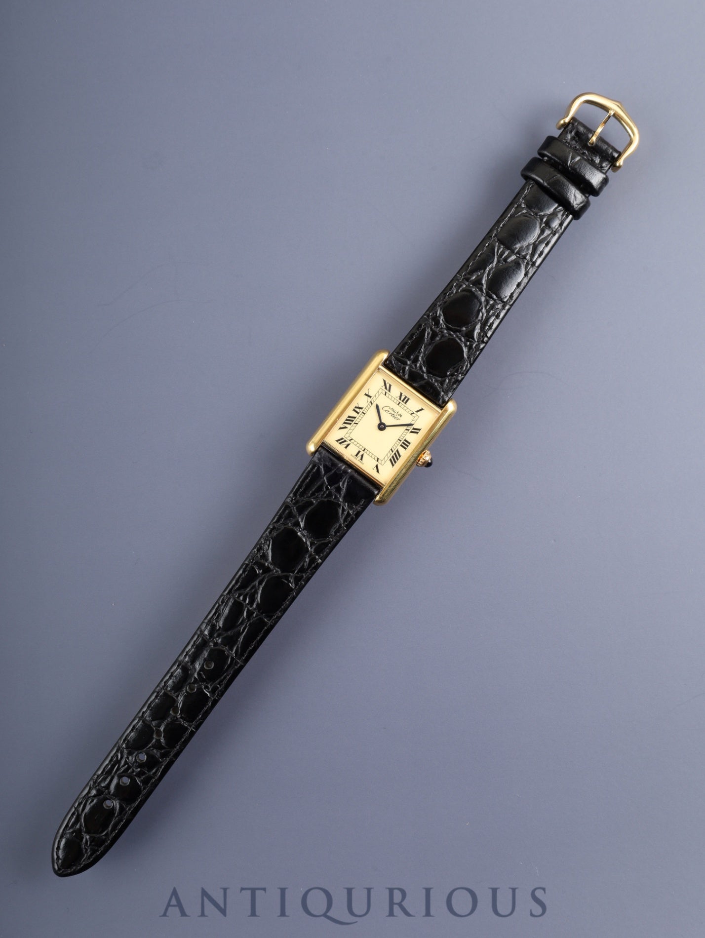 カルティエ マストタンク LM 590005 クォーツ Cal.- SV925 革 純正尾錠(GP) アイボリーローマン文字盤(SWIIS MADE表記) 新品仕上げ済み カルティエブティックにてコンプリートサービス済み