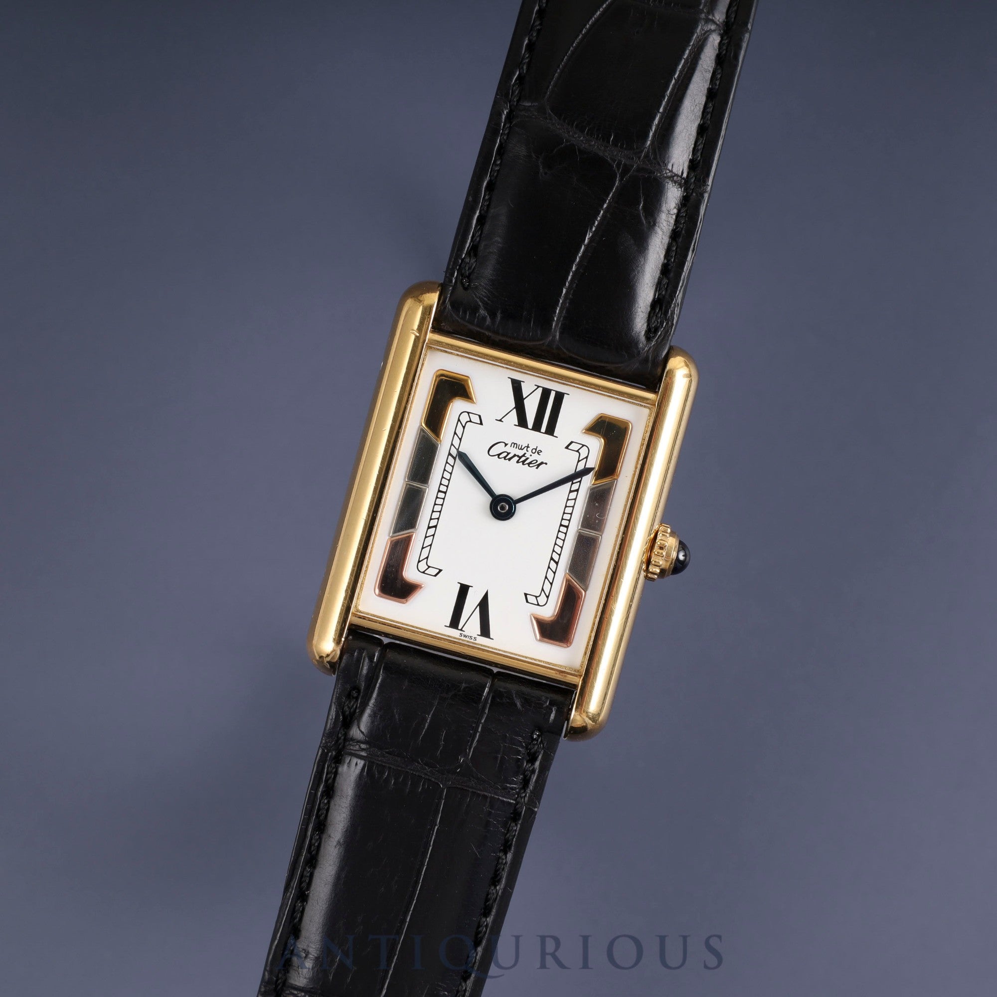カルティエ マストタンク LM 590005 クォーツ Cal.90 SV925 革 純正Dバックル(GP) トリニティ文字盤 オーバーホール済み