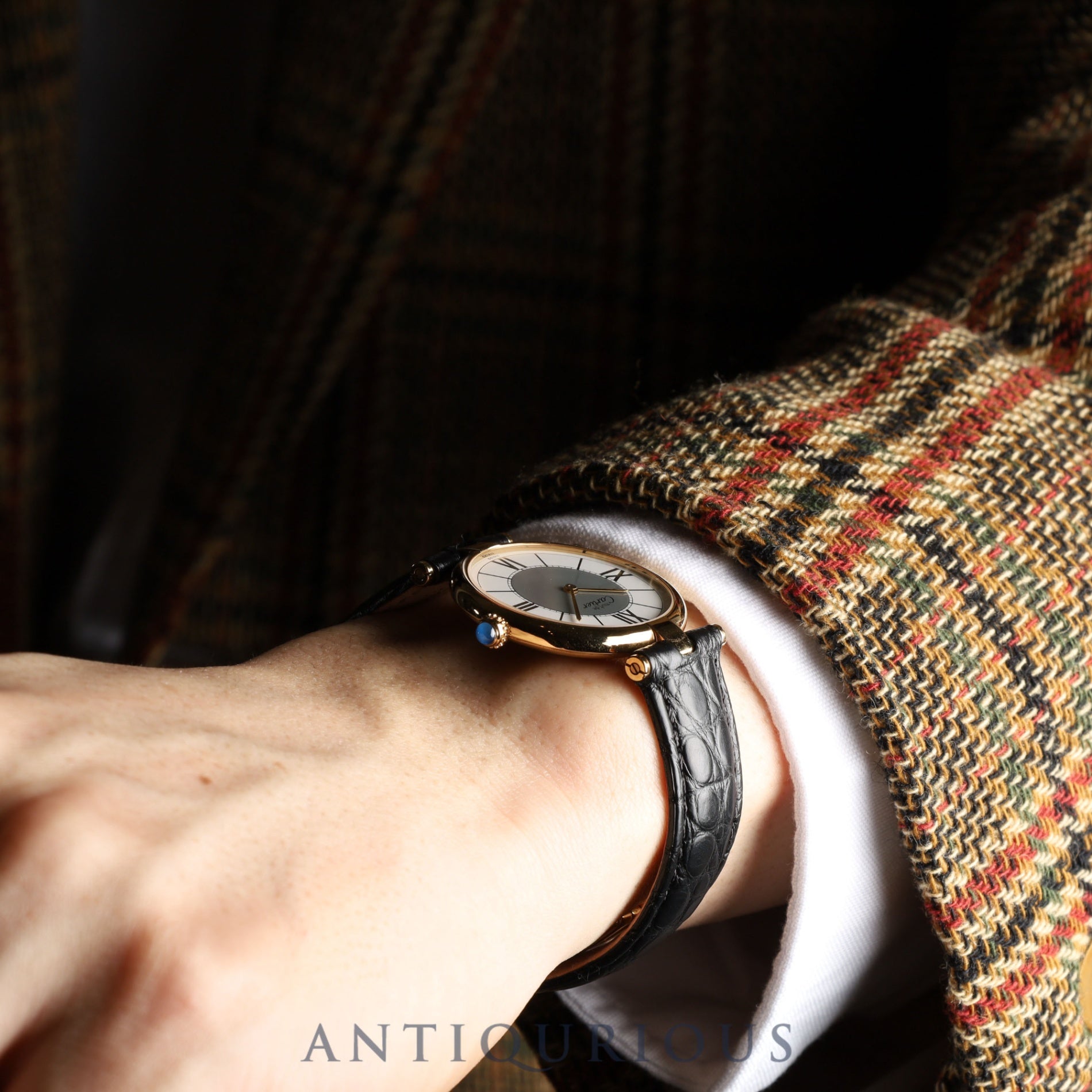 カルティエ マスト ヴァンドーム VLC LM 590003 クォーツ Cal.90 SV925 革 純正Dバックル(GP) センターグレー飛びローマン文字盤 オーバーホール済み