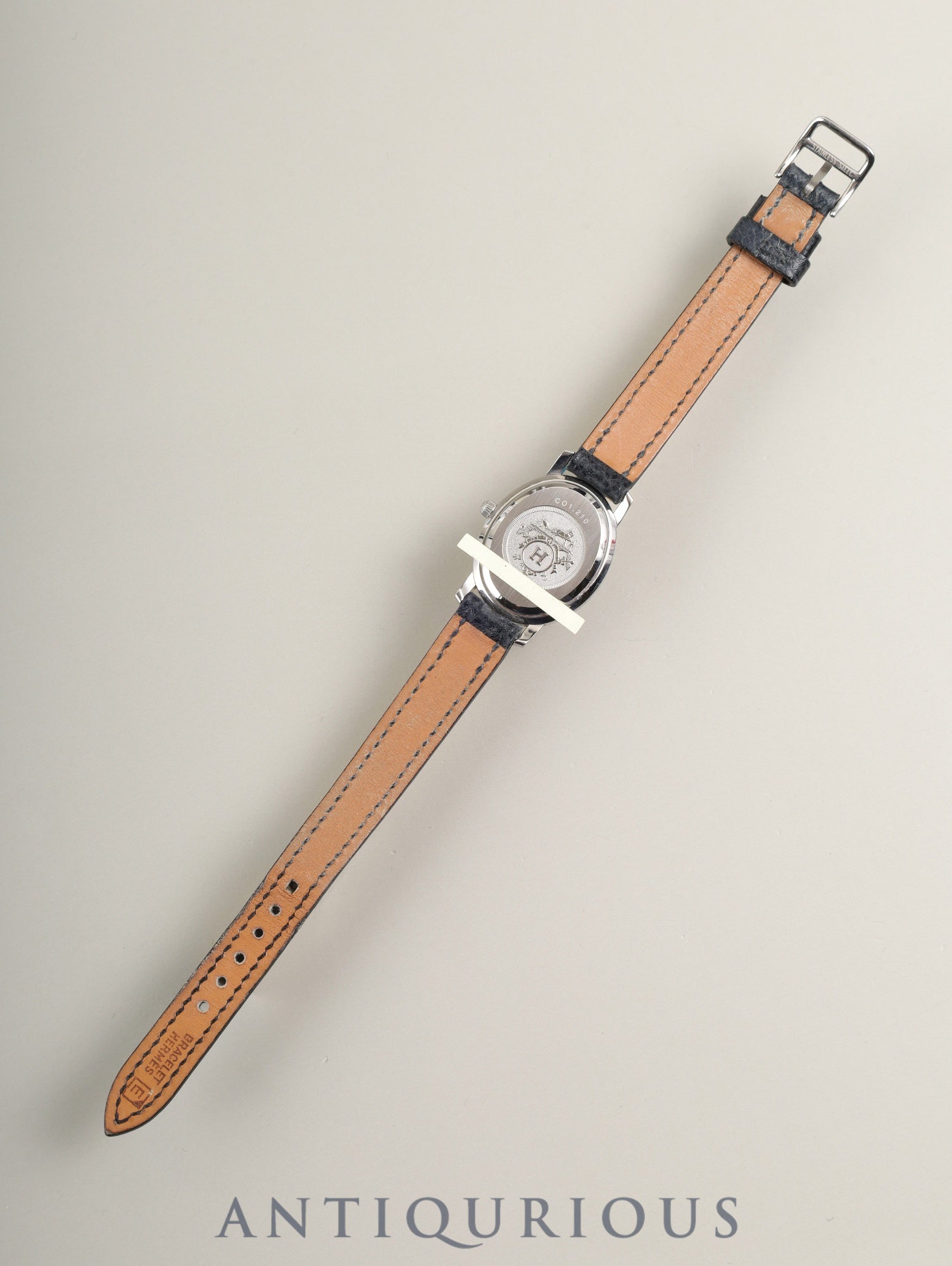 Hermes Clipper Oval CO1.210 Quartz Cal.976.001 Stainless Steel, Original Strap (□E stamp: 2001), Original Pin Buckle (Stainless Steel), Black Dial, Case Overhauled