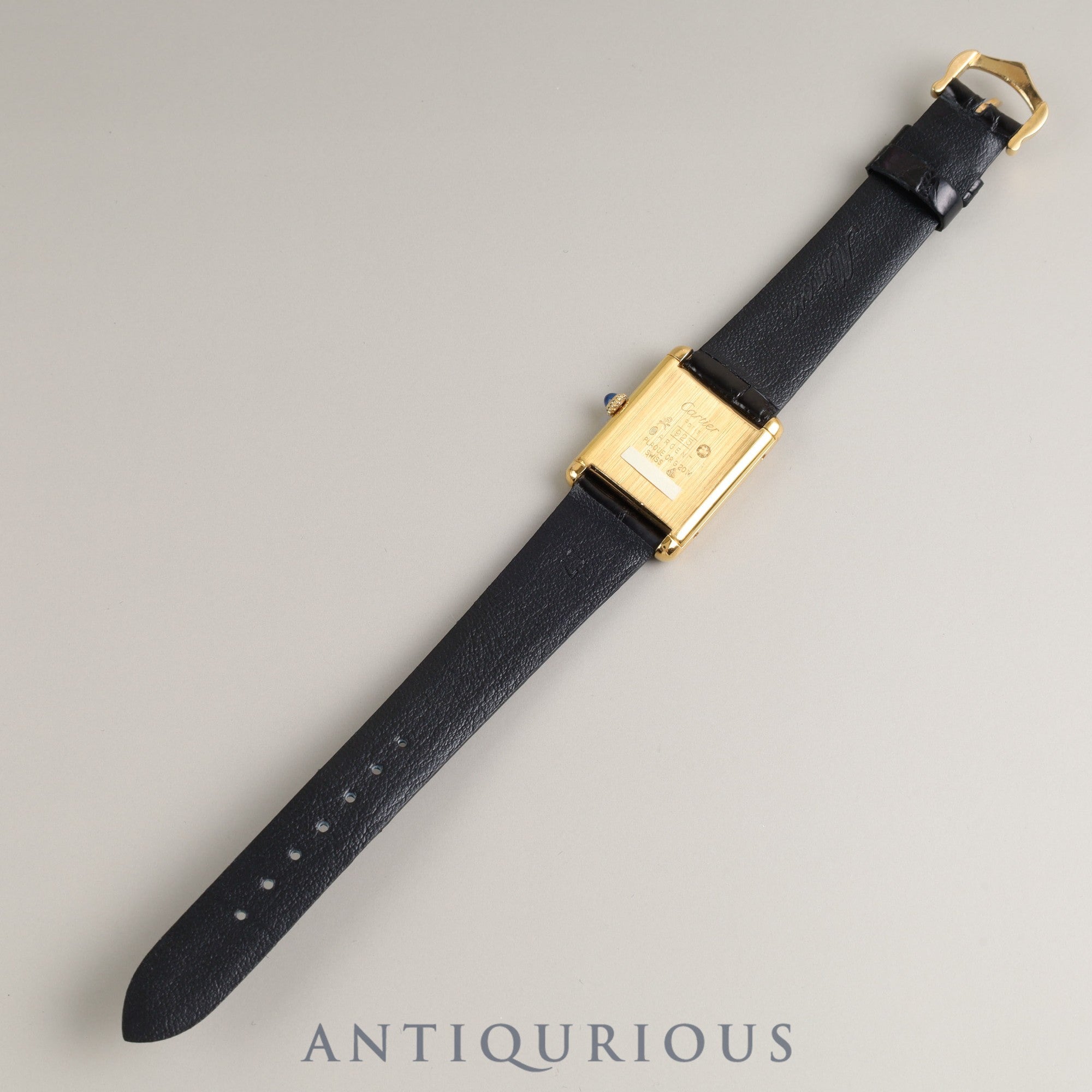 Cartier Must Tank LM Manual winding 925 Leather Genuine buckle (GP) Black Roman dial Box Overhauled