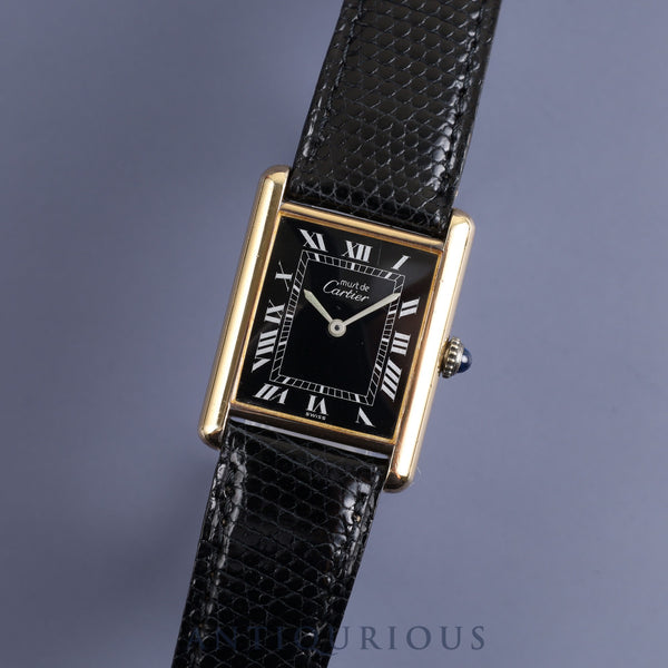 Cartier Must Tank LM Manual winding Cal.78-1 SV925 Genuine leather strap Genuine buckle (GP) Black Roman dial Overhauled