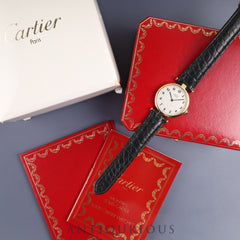 Cartier Must Vendôme VLC LM 590003 Quartz Caliber 90 SV925 Leather Strap with Genuine D-Clasp (GP) Arabic Dial Box and Booklet Overhauled