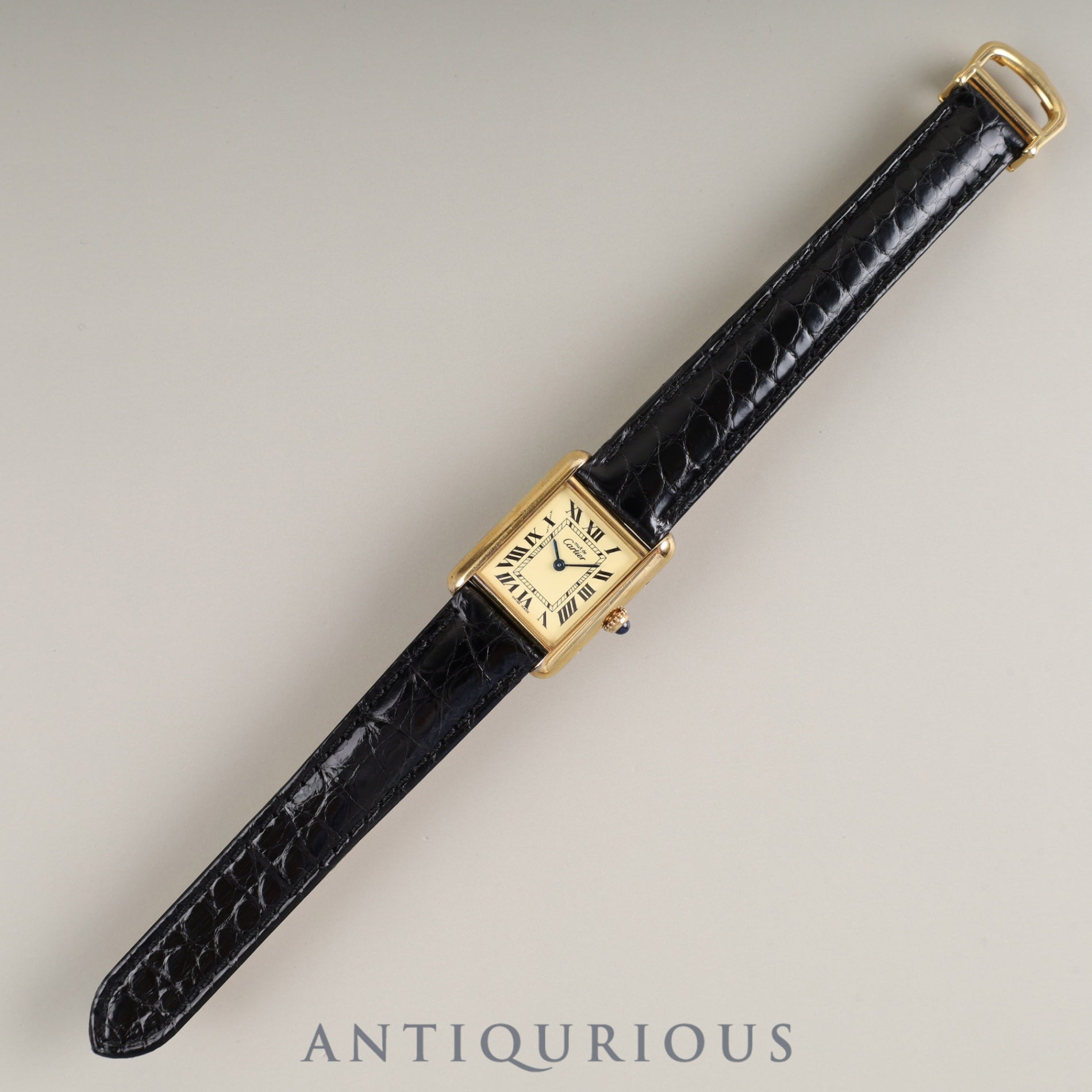 カルティエ マストタンク MM 2415 クォーツ Cal.057 SV925 革 純正Dバックル(GP) アイボリーローマン文字盤 オーバーホール済み