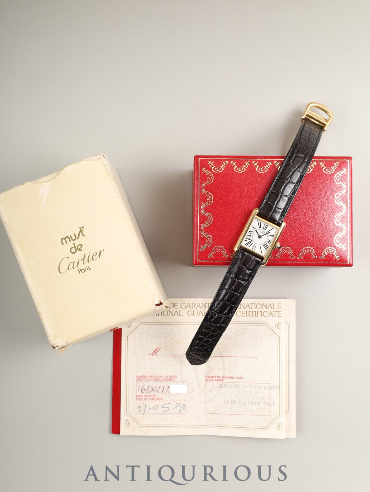 Cartier Must Tank SM 1613 Quartz Cal. 057 SV925 Genuine Leather Strap Genuine D-Buckle (GP) Opalescent Dial (SWISS Marking) Box Booklet Warranty (1990) Overhauled