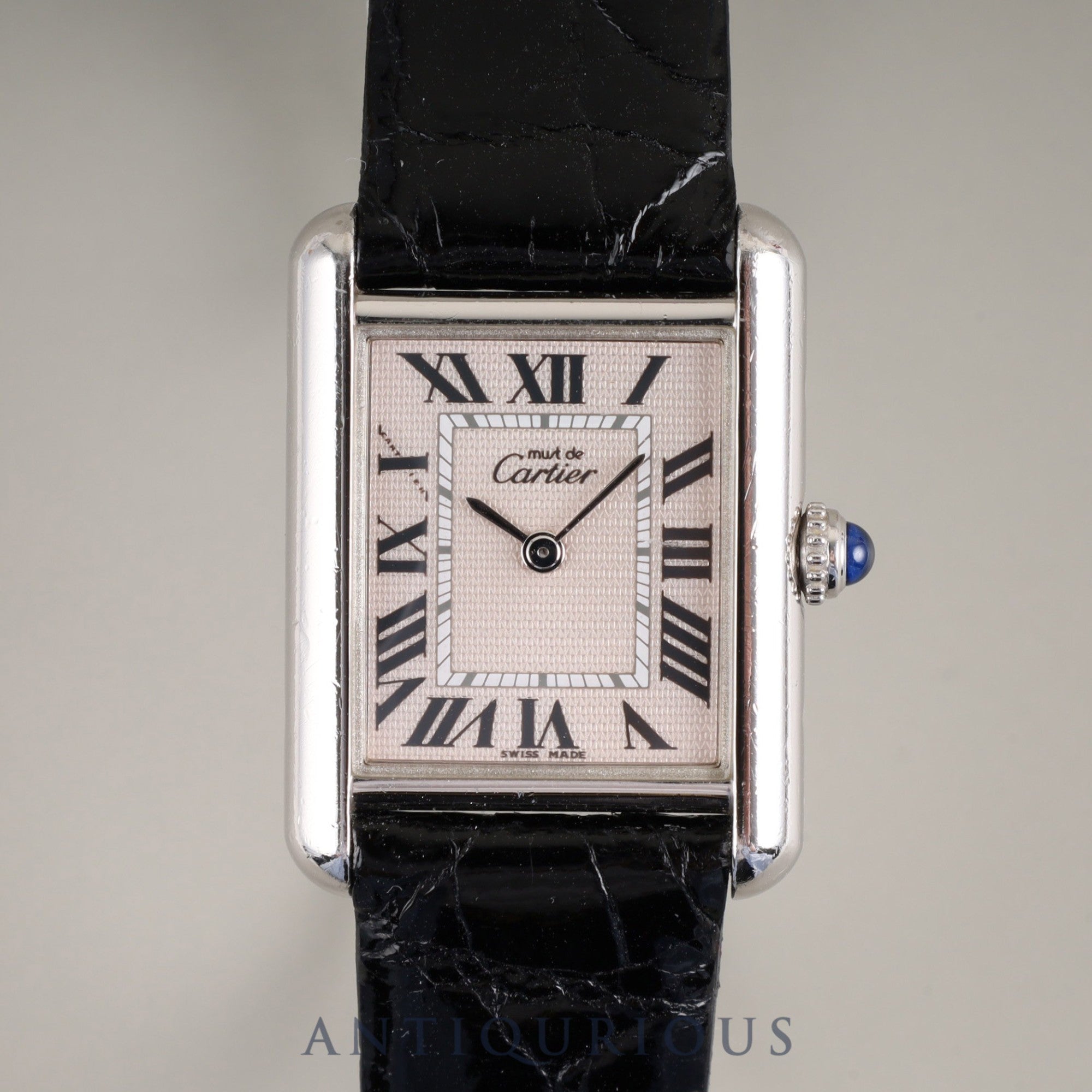 Cartier Must Tank MM 2416 Quartz Caliber 057 SV925 Leather Strap with Genuine Stainless Steel Buckle, Pink Roman Dial, Box, Warranty Card (2000) Booklet, Christmas Limited Edition, Overhauled