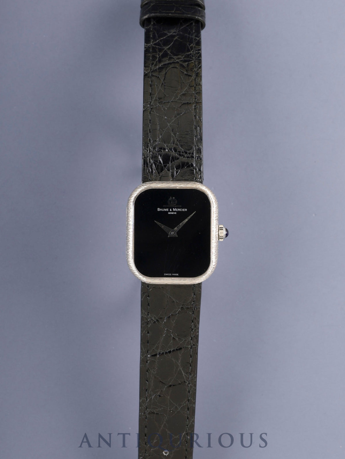Baume & Mercier Rectangular 38304 Hand-wound Cal.BM775 (ETA2510) 750WG Leather Original pin buckle (SS) Onyx dial Overhauled