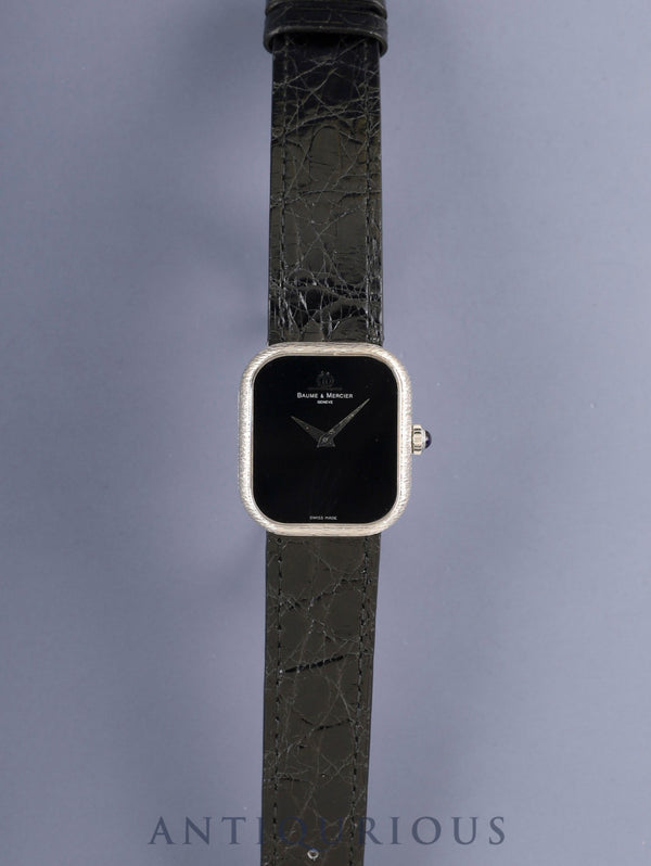 ボーム&メルシエ レクタンギュラー 38304 手巻き Cal.BM775(ETA2510)750WG 革 純正ピンバックル(SS)オニキス文字盤 オーバーホール済み