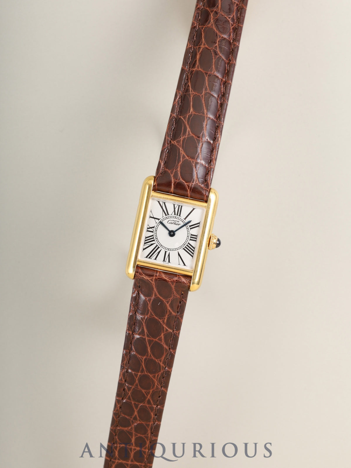 Cartier Must Tank SM W1005554 / 5057001 Quartz Caliber 057 SV925 Leather Watch with Genuine D-buckle (GP) Opalescent Dial (SWISS Markings) Overhauled and Finished to Like New