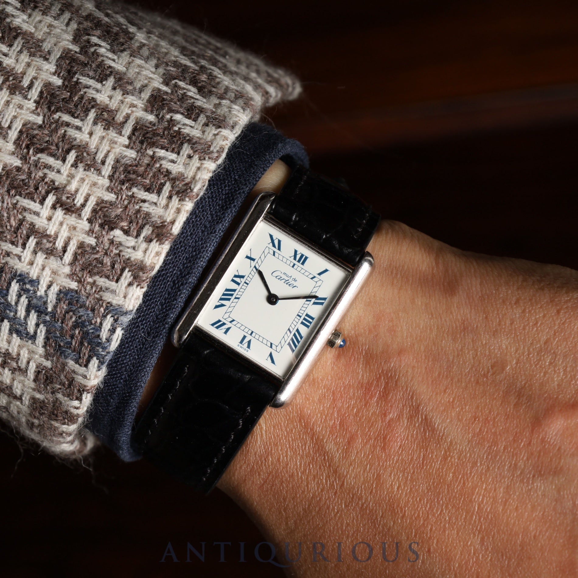 カルティエ マストタンク LM 681006 クォーツ Cal.81 SV925 革 純正尾錠(SS) ホワイトローマン文字盤 オーバーホール済み