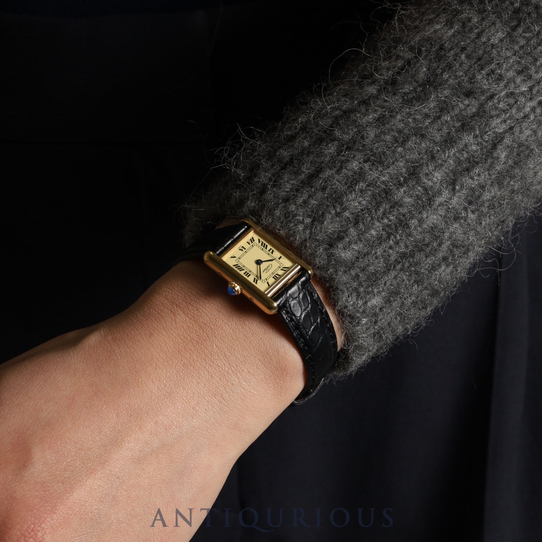 カルティエ マストタンク SM 5057001 クォーツ Cal.057 SV925 革 純正尾錠(GP)アイボリーローマン文字盤 箱 保証書(1992年) オーバーホール済み