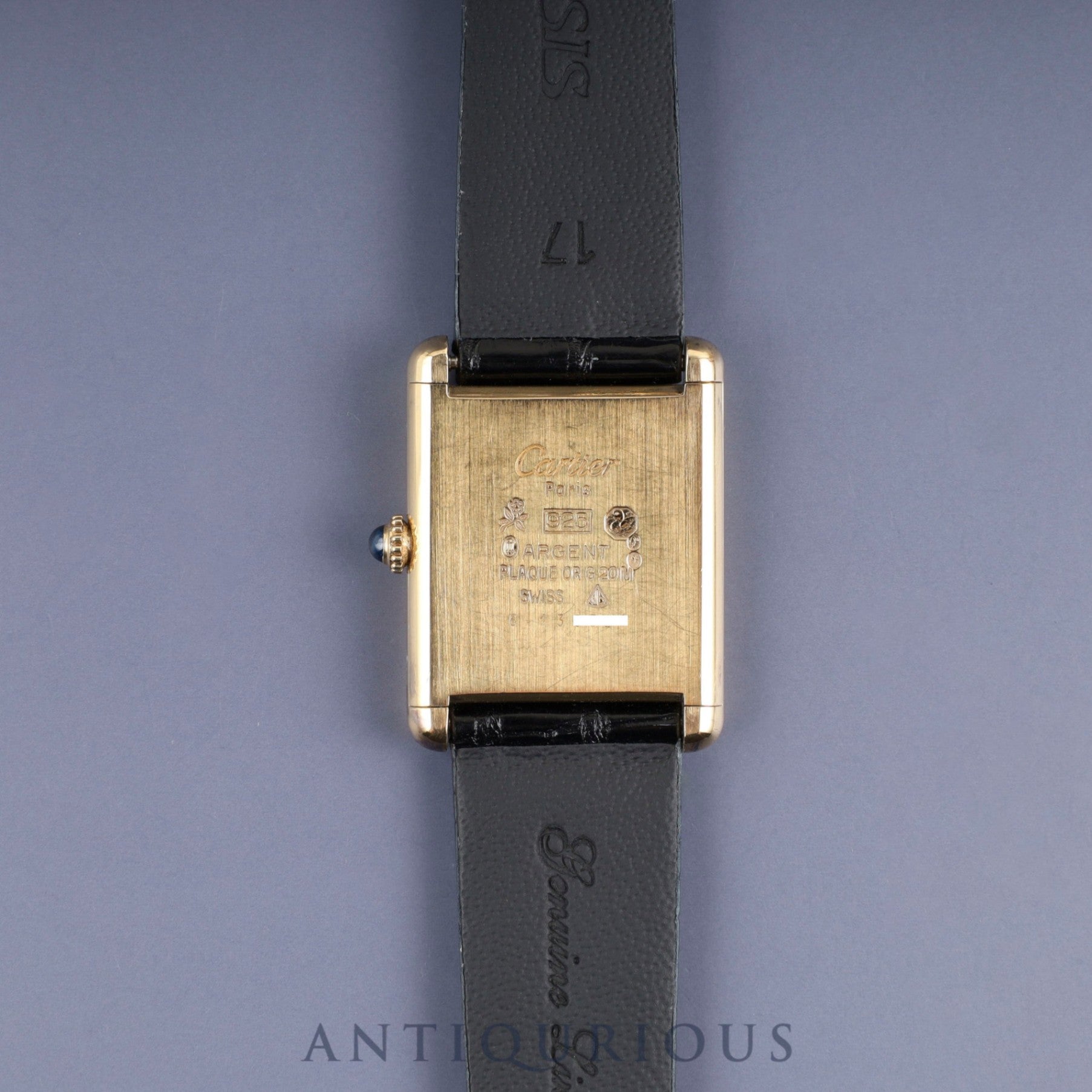 Cartier Must Tank LM Manual Winding Cal. 78-1 SV925 Leather Strap Genuine Buckle (GP) Onyx Dial Box Overhauled