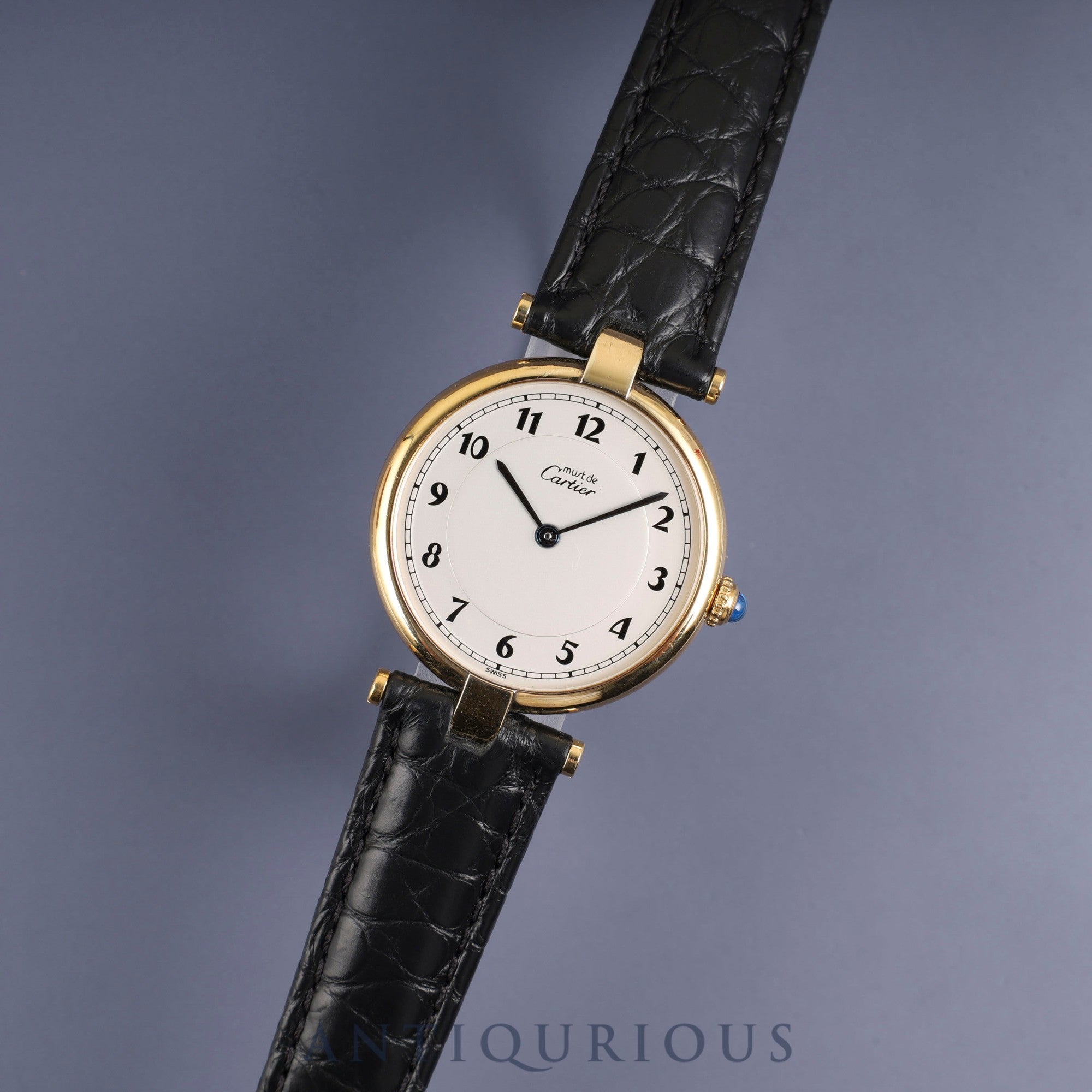 Cartier Must Vendôme VLC LM 590003 Quartz Caliber 90 SV925 Leather Strap with Genuine D-Clasp (GP) Arabic Dial Box and Booklet Overhauled