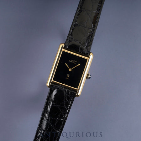 カルティエ マストタンク LM 手巻き Cal.78-1  SV925 革 純正尾錠(GP) オニキス文字盤 1976年頃~1981年頃 オーバーホール済み 新品仕上げ済み