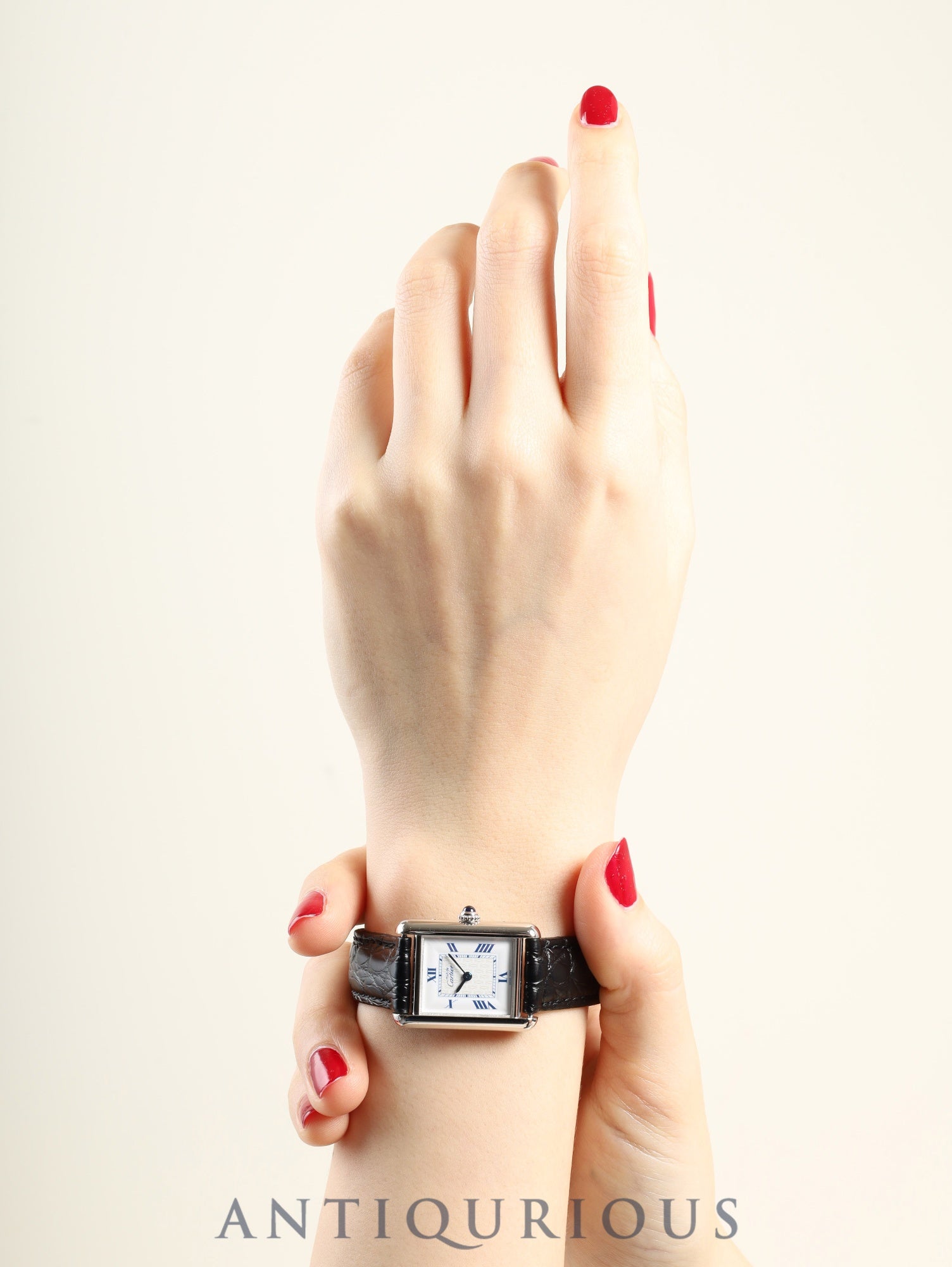 Cartier Must Tank MM W1014054 / 2416 Quartz Caliber 057 SV925 Leather Strap with Genuine D-Clasp (Stainless Steel) White Roman CC Dial (SWISS MADE Marking) Box Overhauled