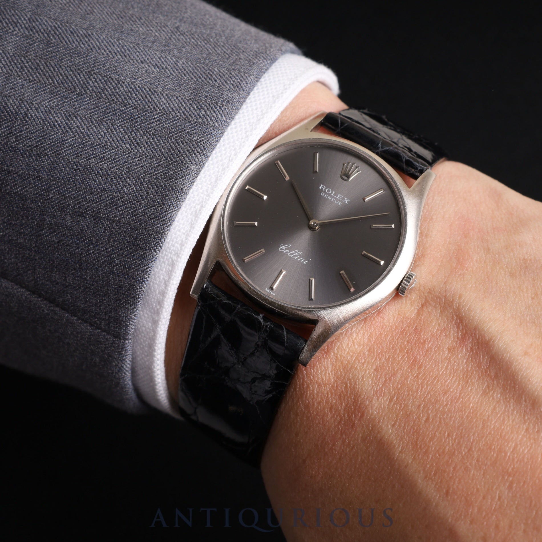 Rolex Cellini 3804 Manual winding Cal.1600 750 Leather Genuine buckle (SS) Grey dial 30 series (1970) Genuine replacement belt Overhauled