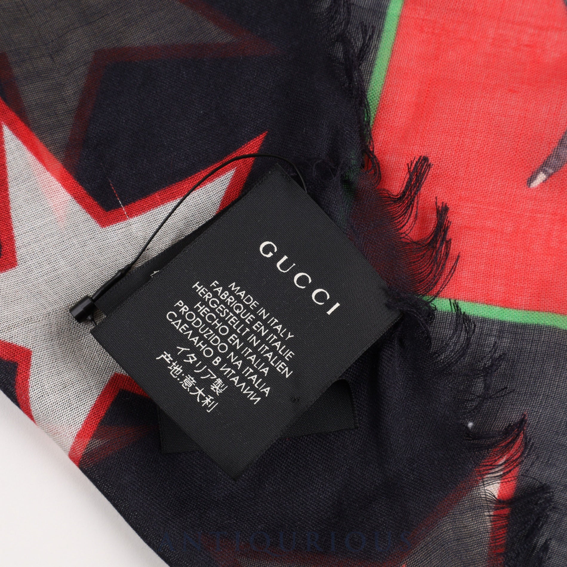 Gucci scarf tiger snake star rayon barcode tag