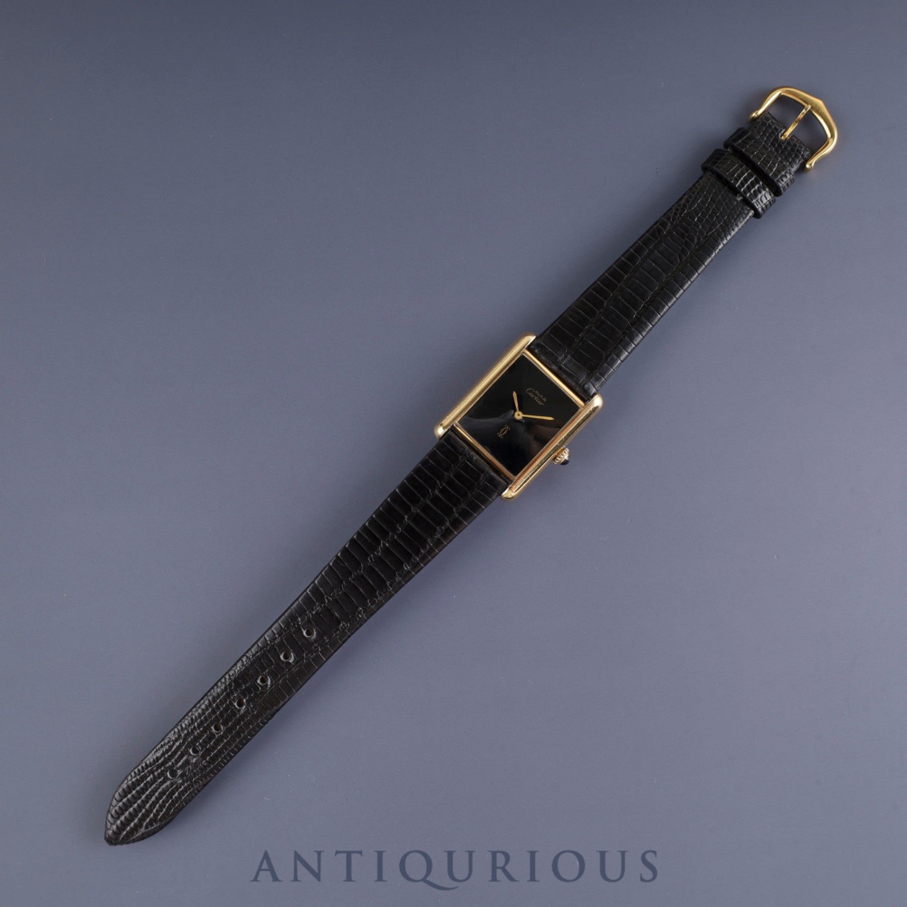 Cartier Must Tank LM Manual winding Cal.78-1 SV925 Leather Genuine buckle (GP) Onyx dial Overhauled