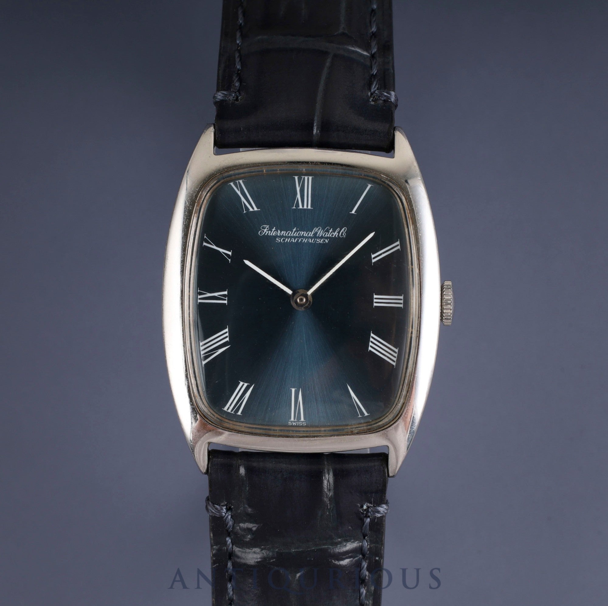 IWC Old Inter Schauhausen 2582 Manual Winding Caliber 423 Stainless Steel Leather Strap with Aftermarket Buckle, Blue Roman Dial, Overhauled