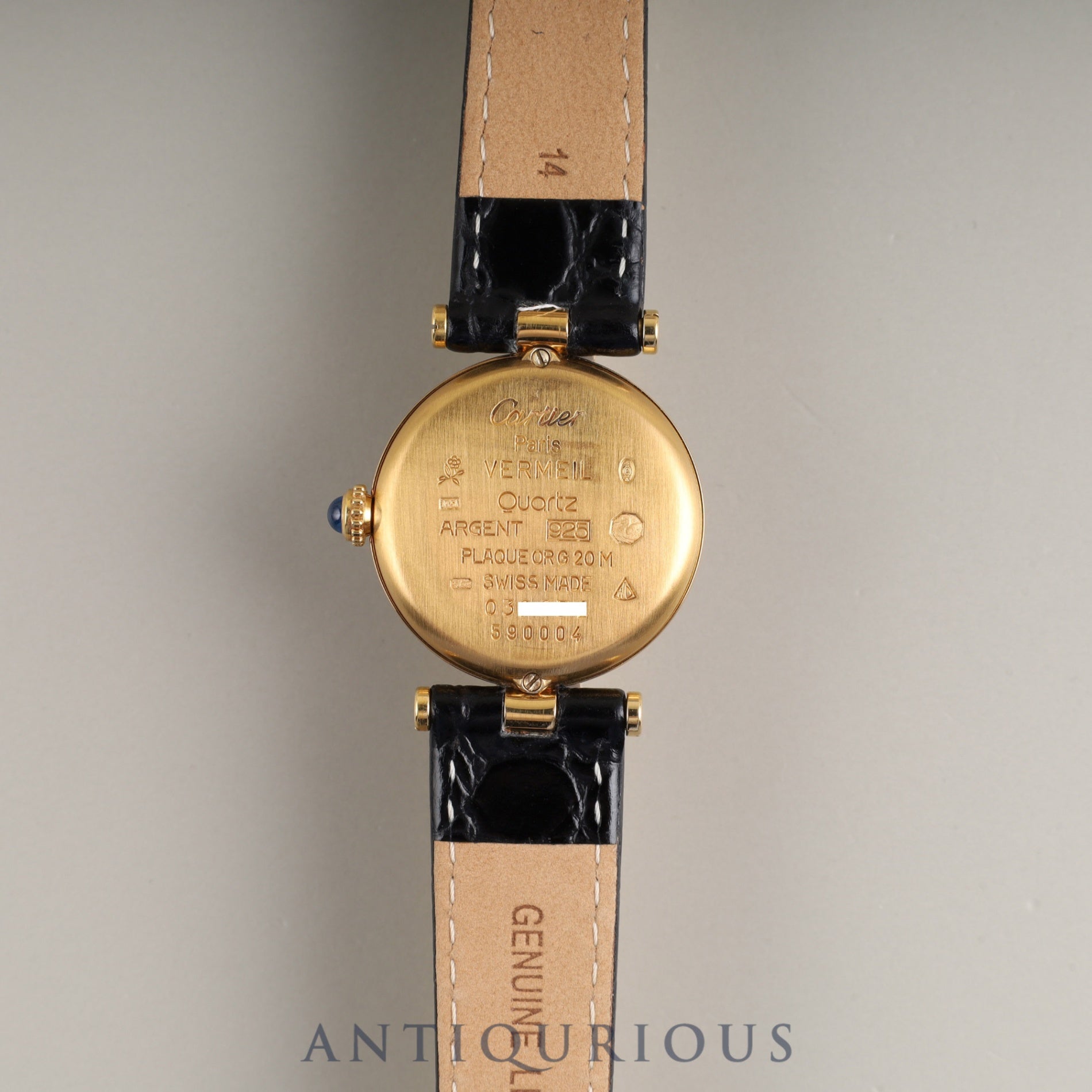 カルティエ マスト ヴァンドーム VLC SM 590004 クォーツ Cal.90 SV925 革 純正尾錠(GP) フロントトリニティ文字盤 箱 タグ 冊子 保証書(1990年) オーバーホール済み