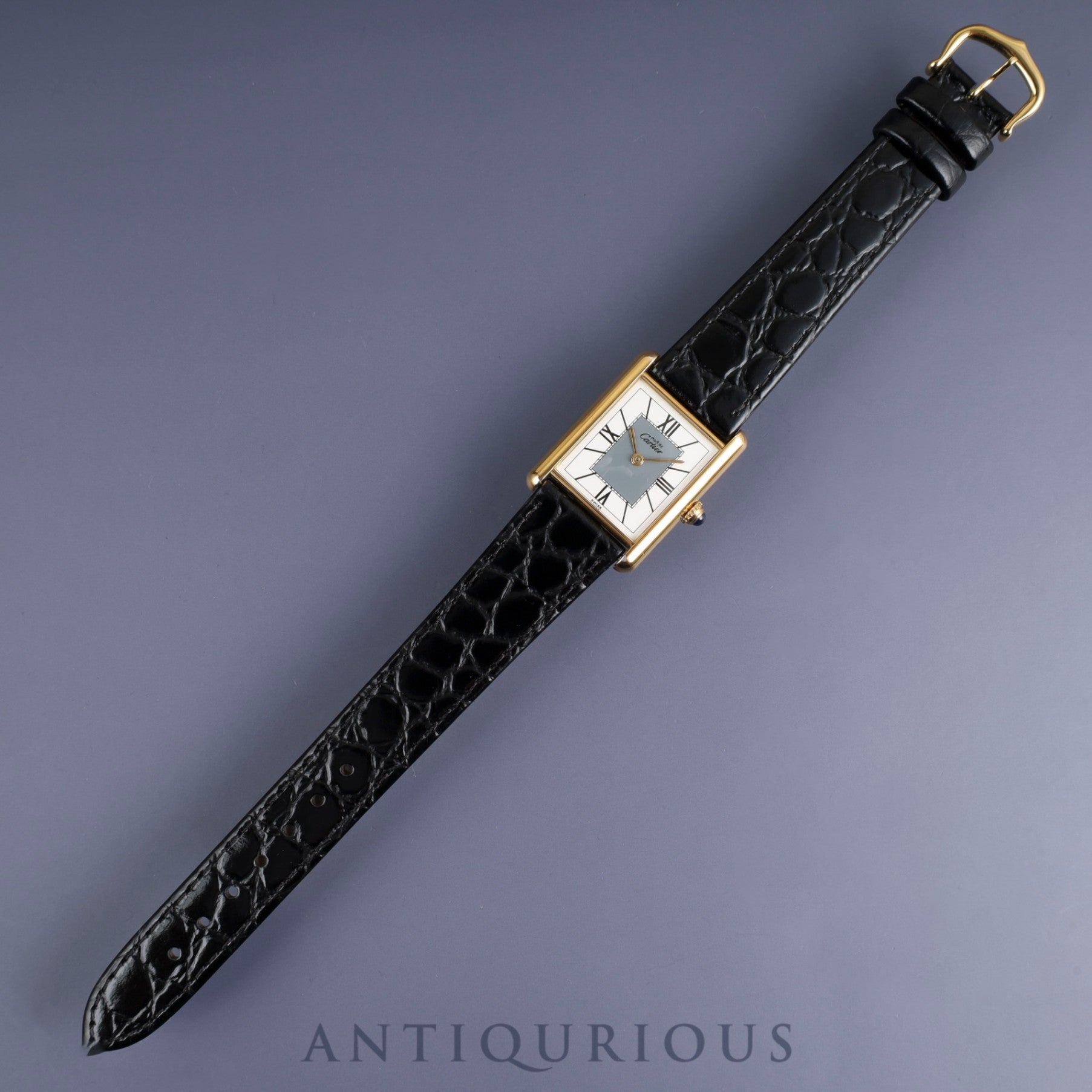 Cartier Must Tank LM 590005 Quartz Cal.90 SV925 Leather Genuine D-buckle (GP) Grey Roman dial Overhauled