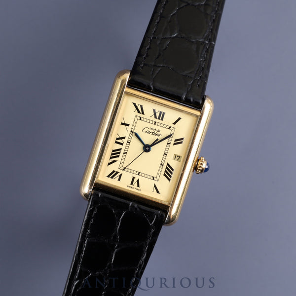 Cartier Must Tank GM (XL) W1017454 / 2413 Quartz SV925 Leather Genuine Buckle (GP) Ivory Roman Dial Overhauled