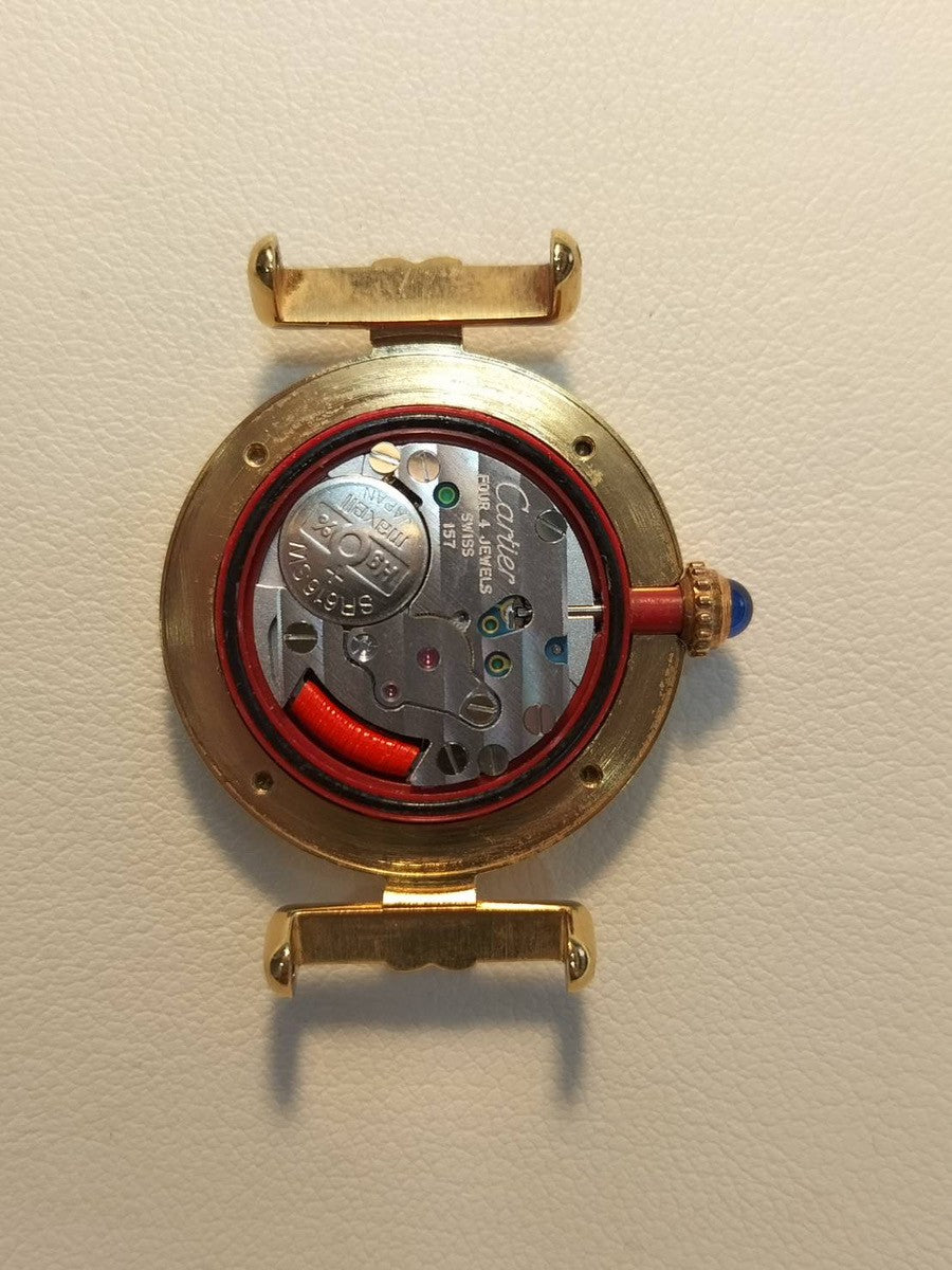 Cartier Must Colisee 2410 Quartz Caliber 157 SV925 Leather Strap with Genuine GP Buckle, White Dial, 24mm, Box, Warranty Card (1999), Overhauled