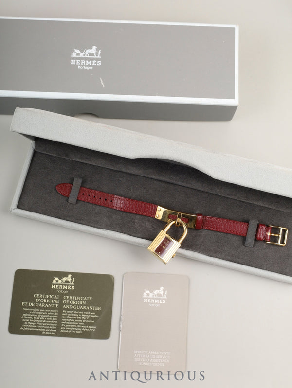 エルメス ケリーウォッチ 39.01 クォーツ GP 純正革ベルト(○U刻:1991年)社外尾錠(GP) ボルドー文字盤 箱 冊子 保証書(1993年)オーバーホール済み