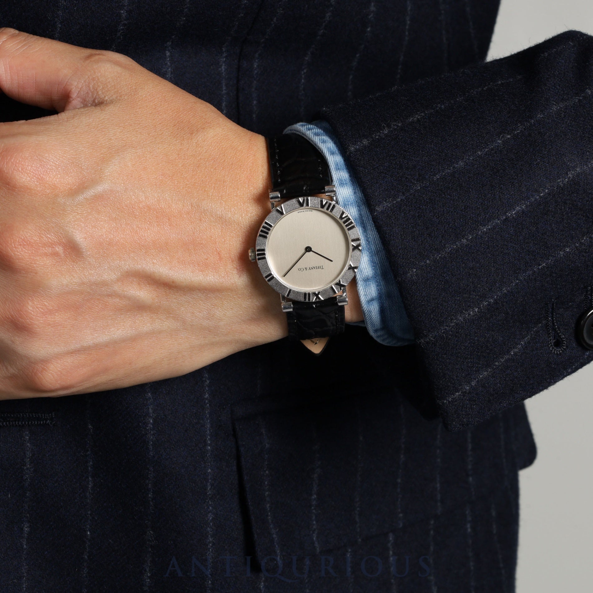 ティファニー アトラス SV CASE W152S クォーツ SV925 革 純正尾錠(SS) シルバー文字盤 オーバーホール済み