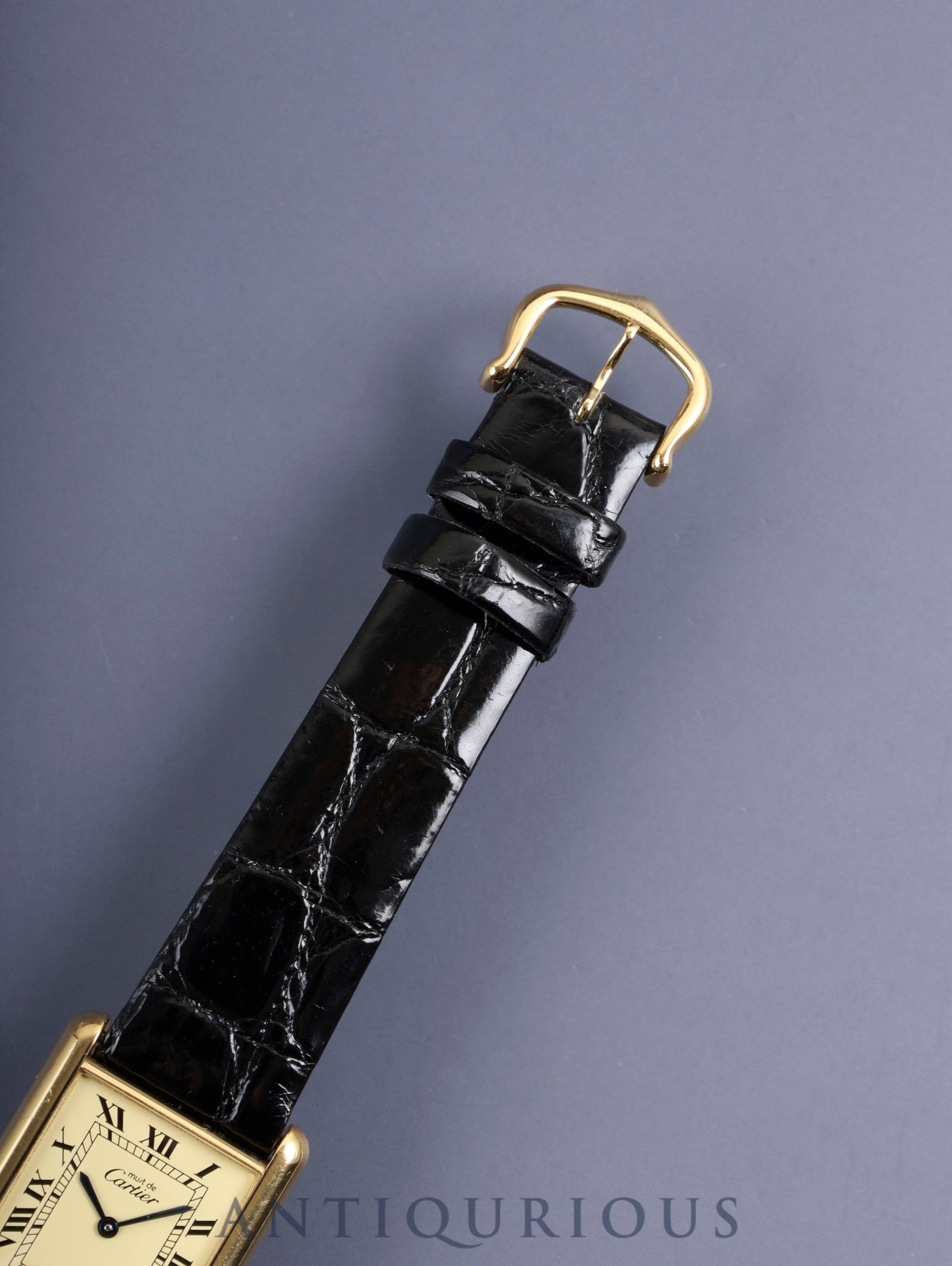 カルティエ マストタンク LM 681006 クォーツ Cal.81 SV925 革 純正尾錠(GP)アイボリーローマン文字盤 オーバーホール済み