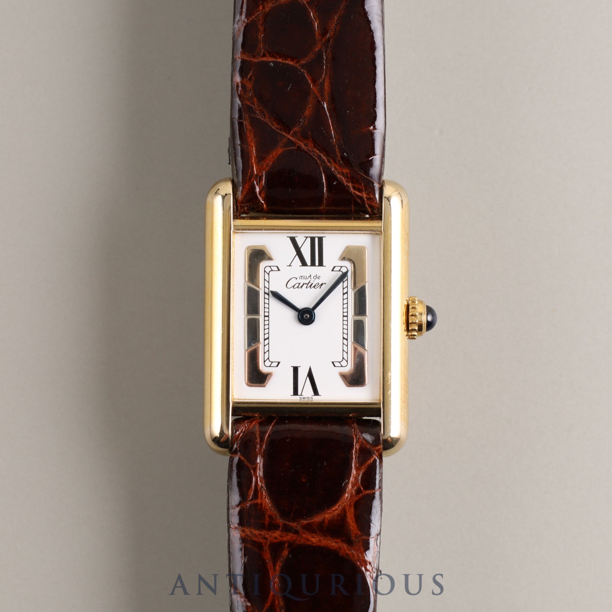 Cartier Must Tank SM W1006354 / 5057001 Quartz Cal.057 Leather Genuine Buckle (GP) Trinity Dial Overhauled