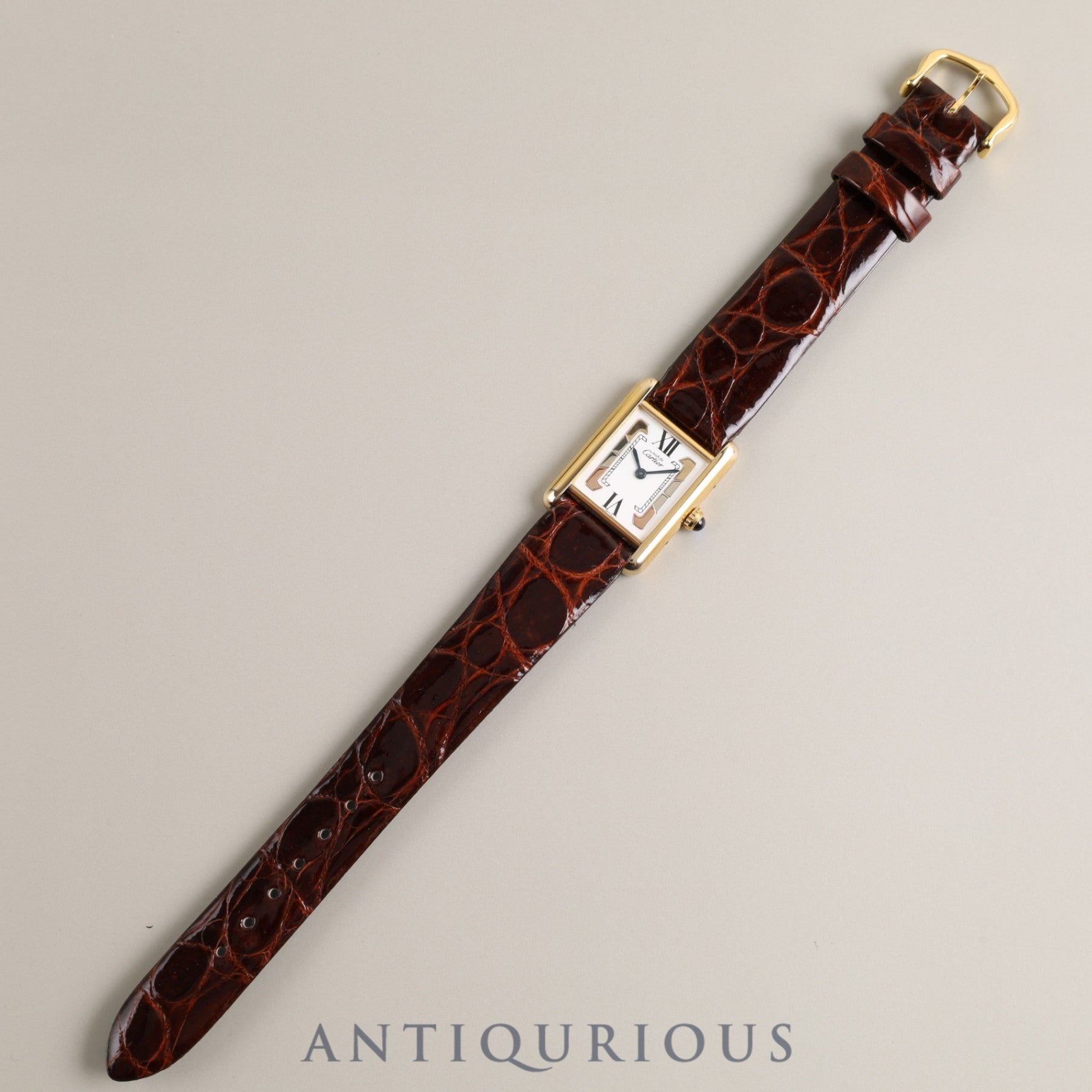 Cartier Must Tank SM W1006354 / 5057001 Quartz Cal.057 Leather Genuine Buckle (GP) Trinity Dial Overhauled
