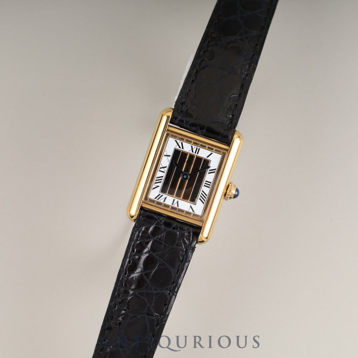 Cartier Must Tank SM 5057001 Quartz Caliber 057 SV925 with Genuine Leather Strap and Genuine GP Buckle, Front Trinity Dial, Overhauled