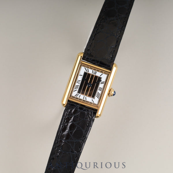 Cartier Must Tank SM 5057001 Quartz Caliber 057 SV925 with Genuine Leather Strap and Genuine GP Buckle, Front Trinity Dial, Overhauled