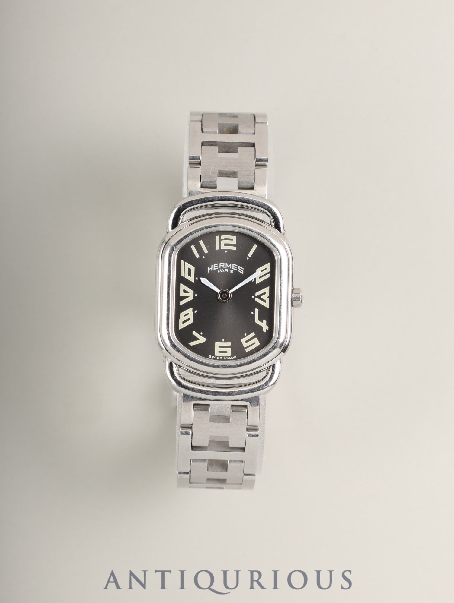 Hermes Rallye RA1.210 Quartz Cal.976.001 Stainless Steel Gray Dial Box Booklet Warranty Card Overhauled